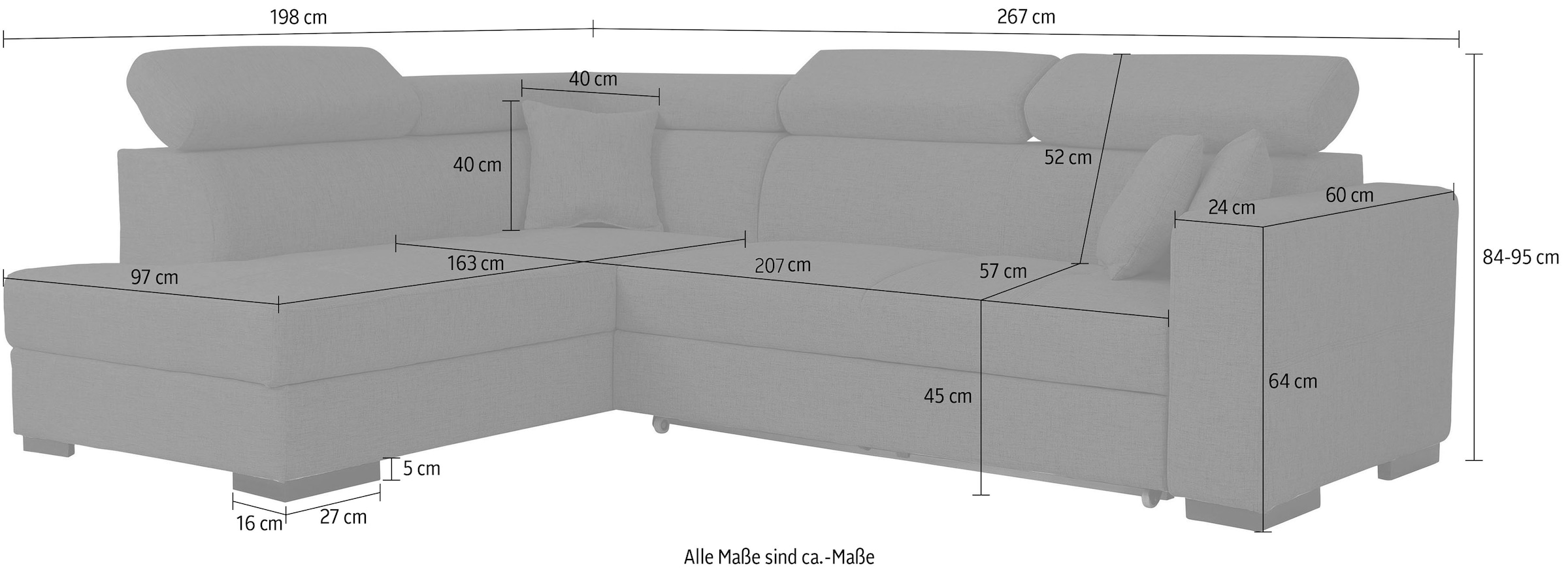 Home affaire Ecksofa »Tulio L-Form«, wahlweise mit Bettfunktion und Bettkasten, incl. 3 Zierkissen