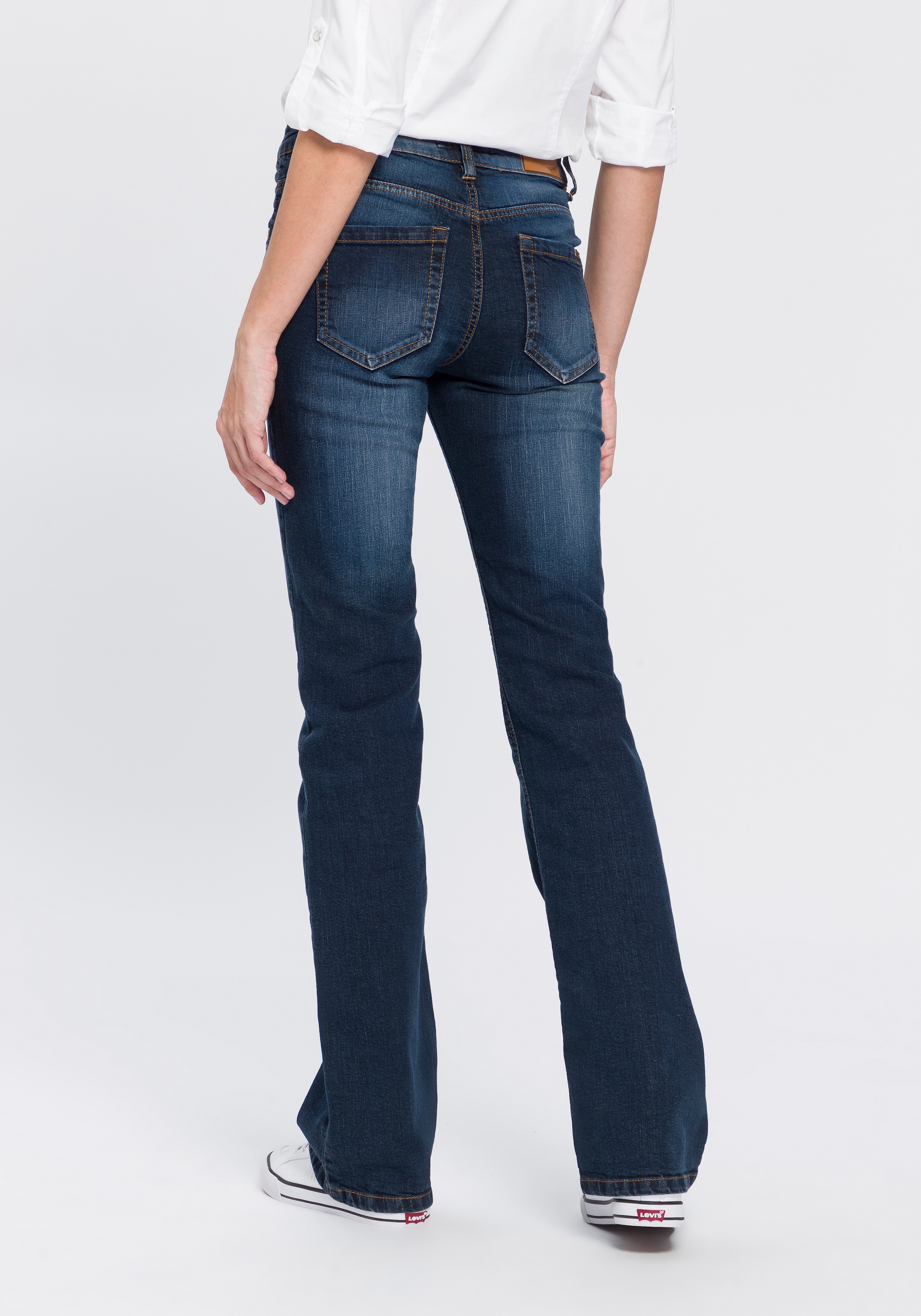 Arizona Bootcut-Jeans »Bund mit seitlichem Gummizugeinsatz«, High Waist