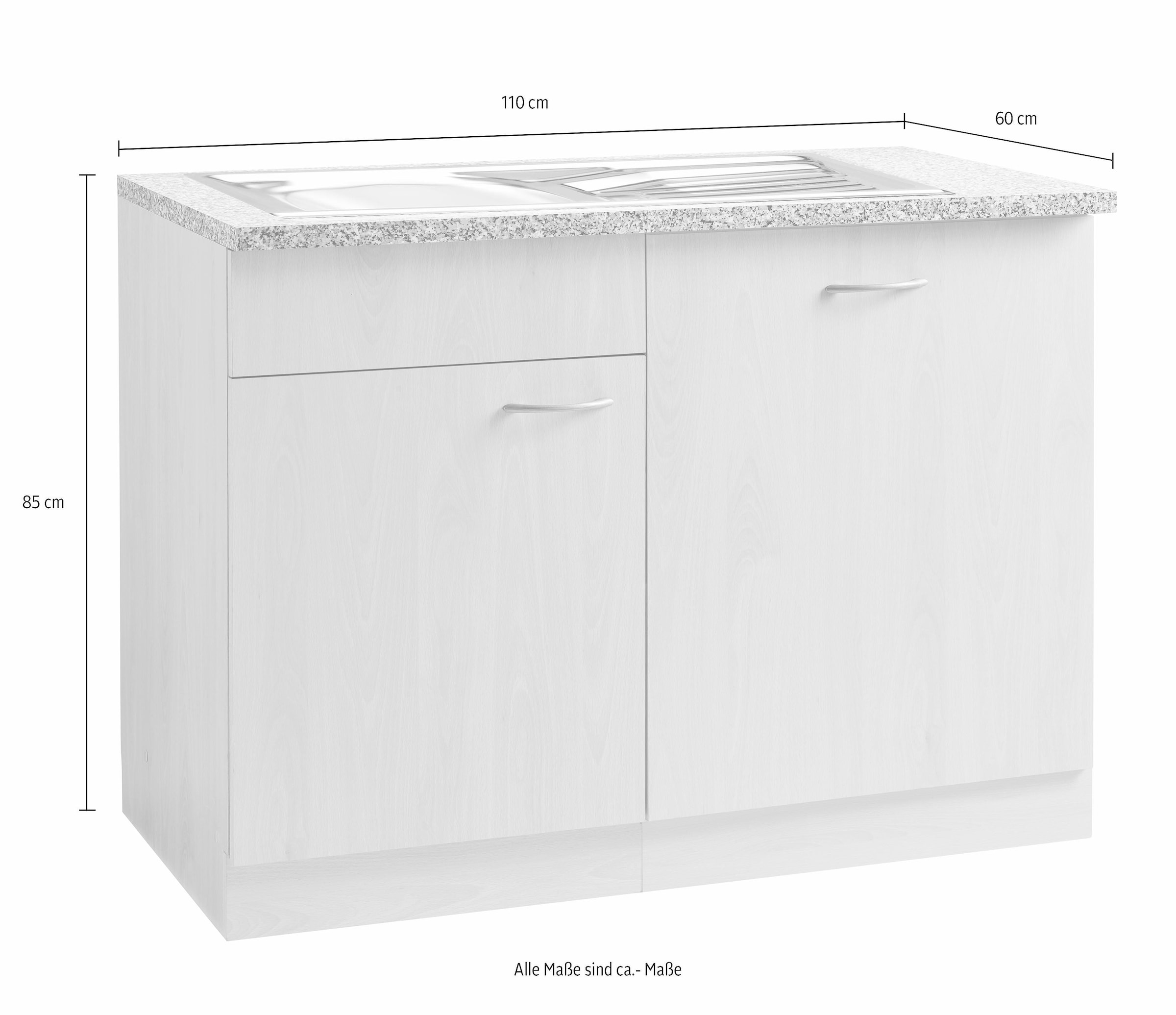 wiho Küchen Spülenschrank »Kiel«, 110 breit, cm inkl. | bestellen Geschirrspüler für BAUR Tür/Griff/Sockel