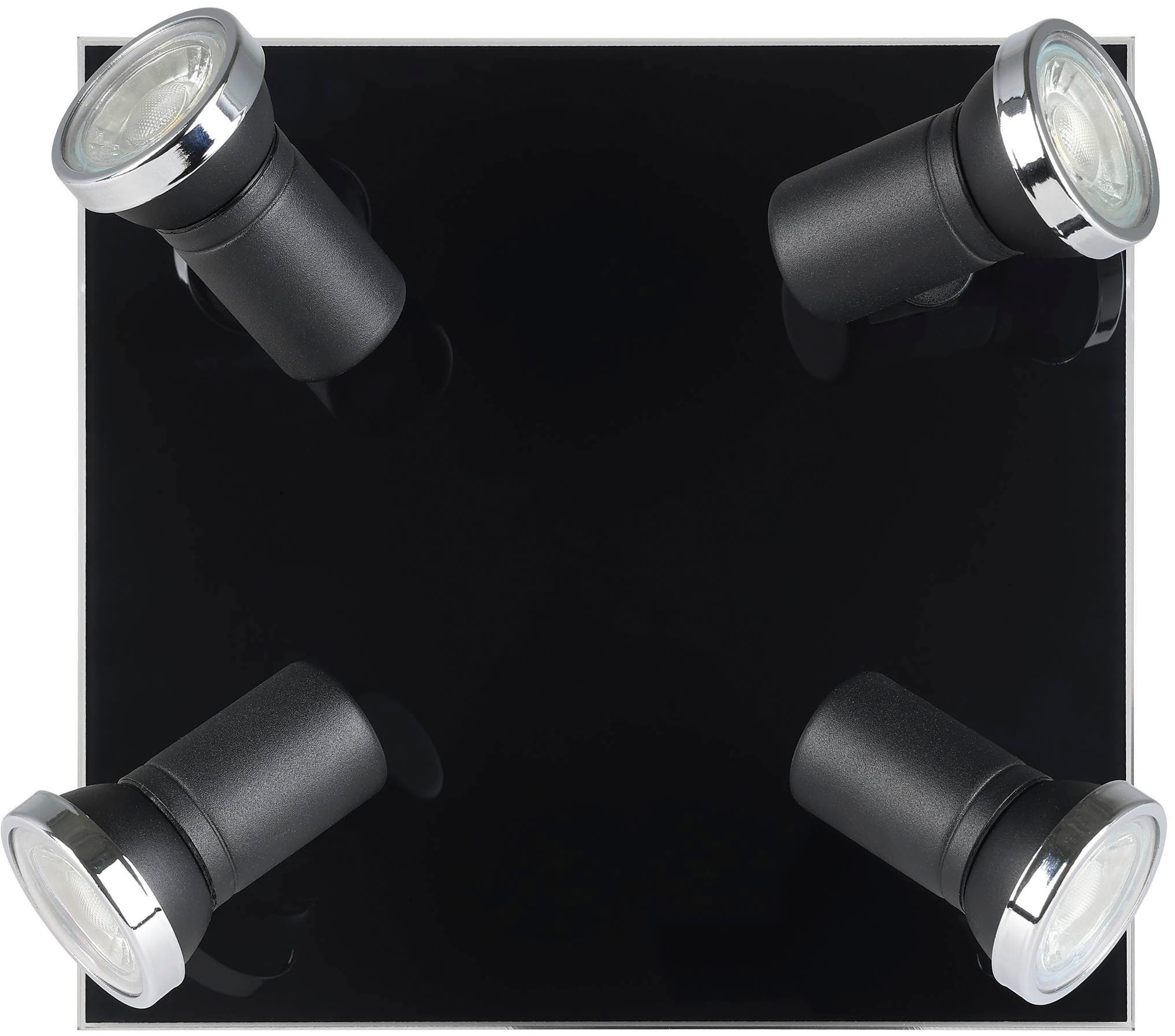 EGLO Deckenleuchte »Tamara 1 Deckenlampe, Deckenstrahler, Stahl, Glas, GU10, IP44, Lampe« GU10 1 Stk. Spot - L24 x B26 cm - schwarz, chrom - 4X2,8W inkl.