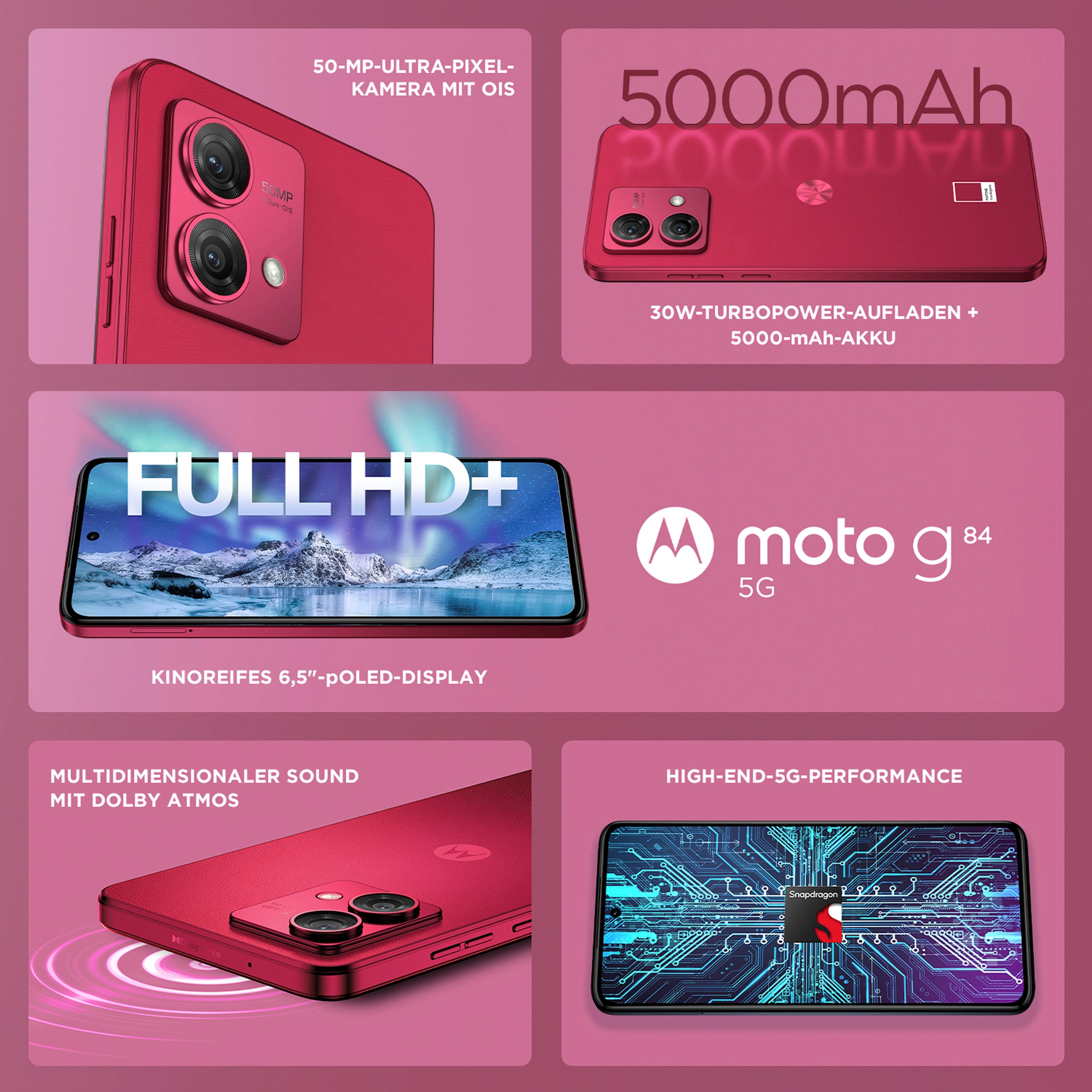 Motorola Smartphone »g84«, Viva Magenta, 16,64 cm/6,55 Zoll, 50 MP Kamera