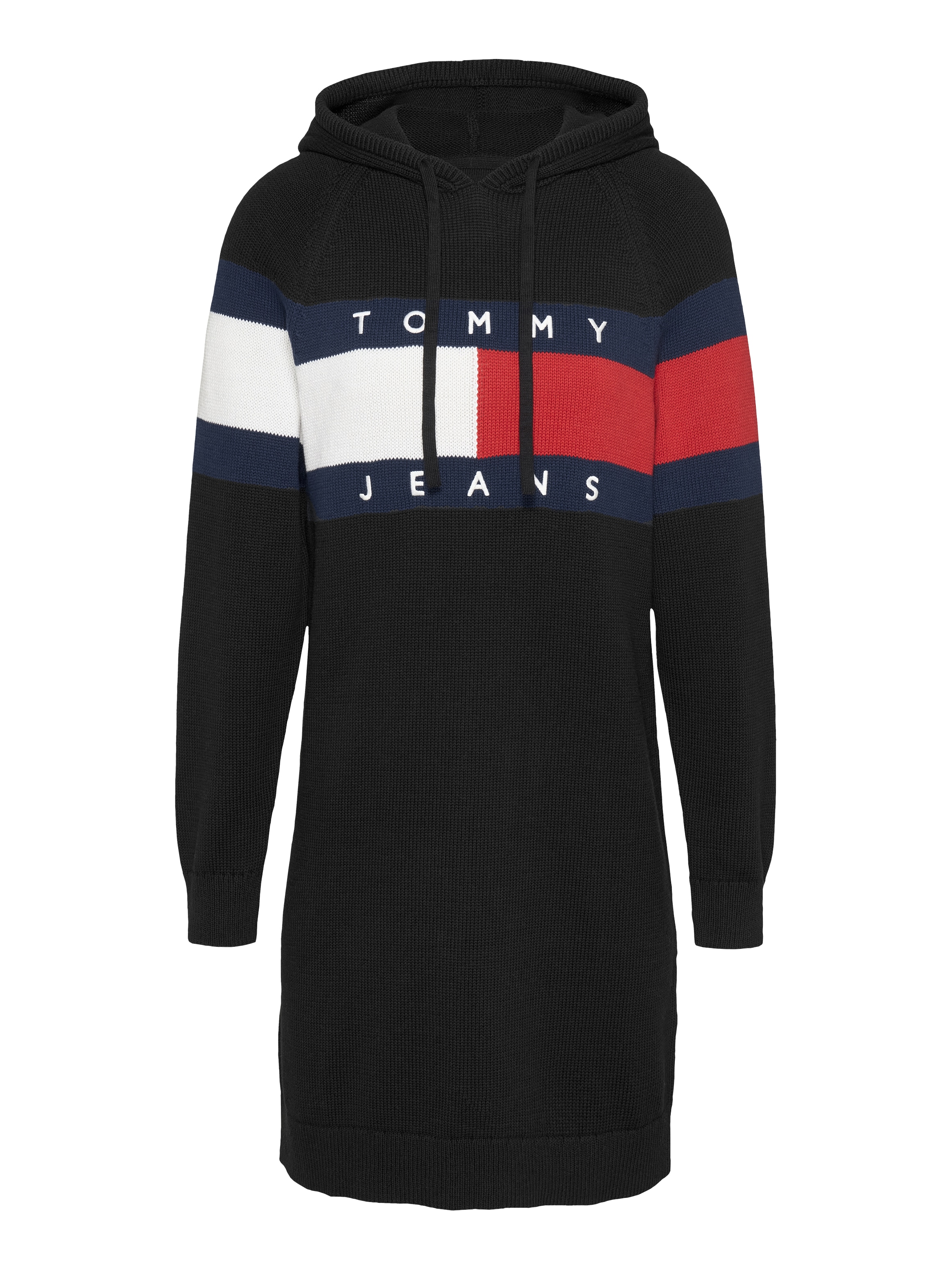 Tommy Jeans Curve Sweatkleid »TJW FLAG HOOD SWEATER DRESS EXT«, in Großen Größen, Kapuze, Logo-Flag