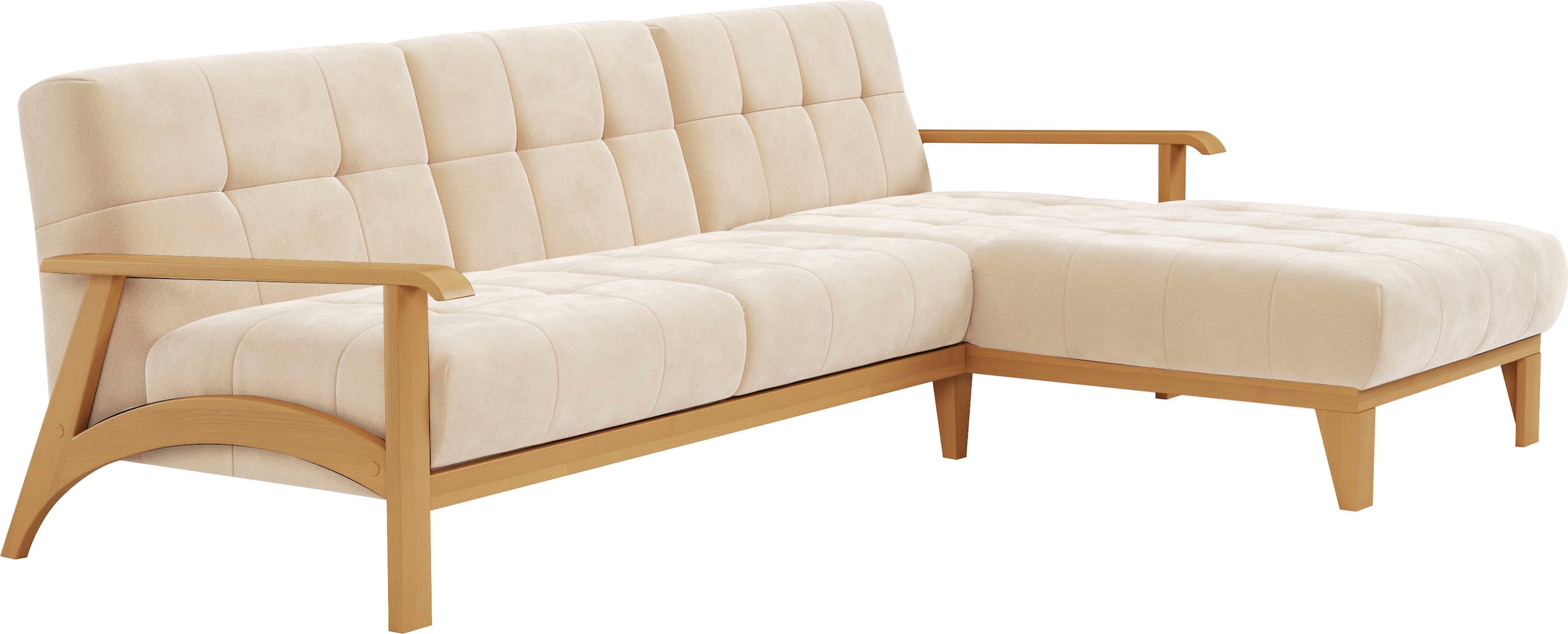 sit&more Ecksofa »Billund L-Form«, Armlehnen aus eichefarbigem Buchenholz, verschiedene Bezüge und Farben