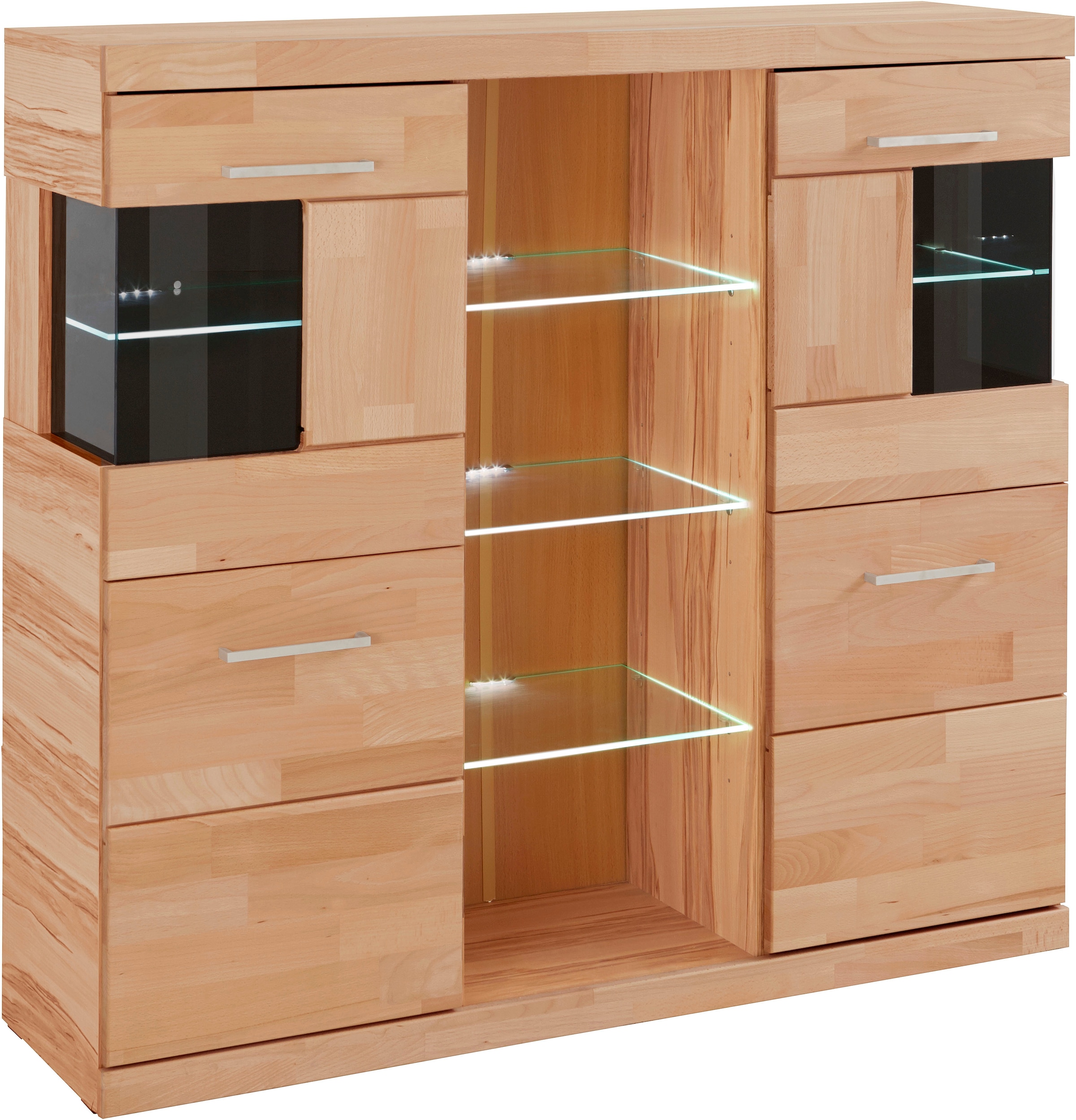 Home affaire Highboard "Ribe,120cm breit,112cm hoch,Oberplatte massiv,12 Fä günstig online kaufen