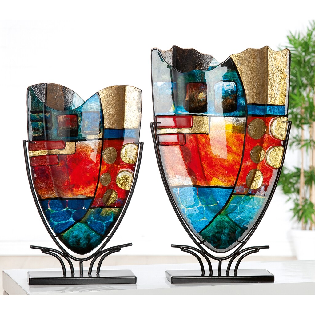 GILDE GLAS art Dekovase »Nebra«, handbemalt mit Fusingglas-Elementen