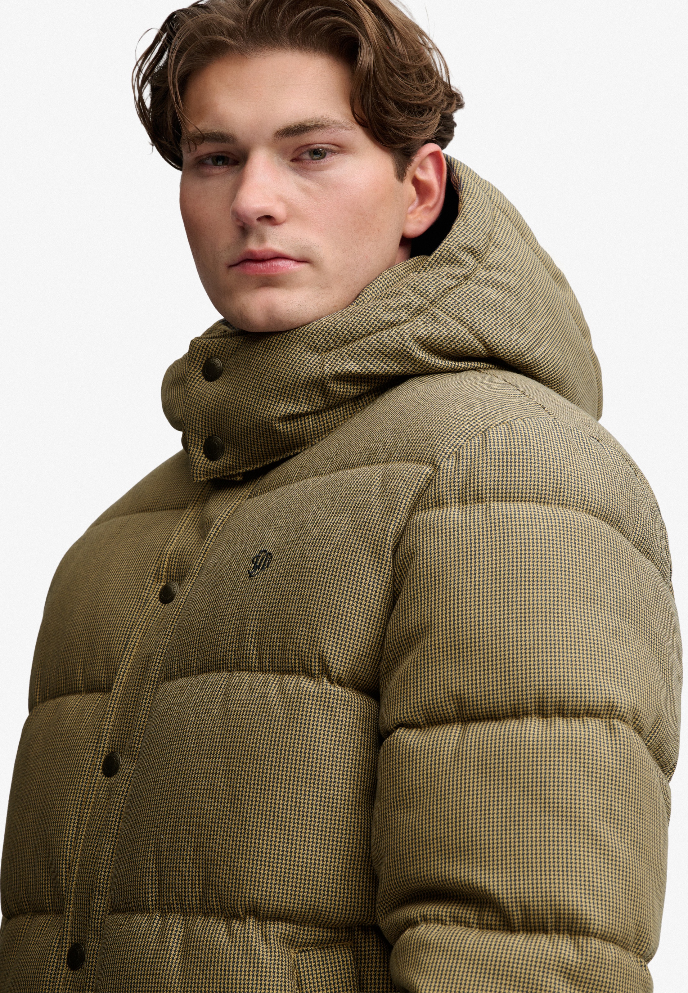 Superdry Steppjacke »PREMIUM HOOD CHECK PUFFER JKT« mit Kapuze Materialmix, relaxed fit