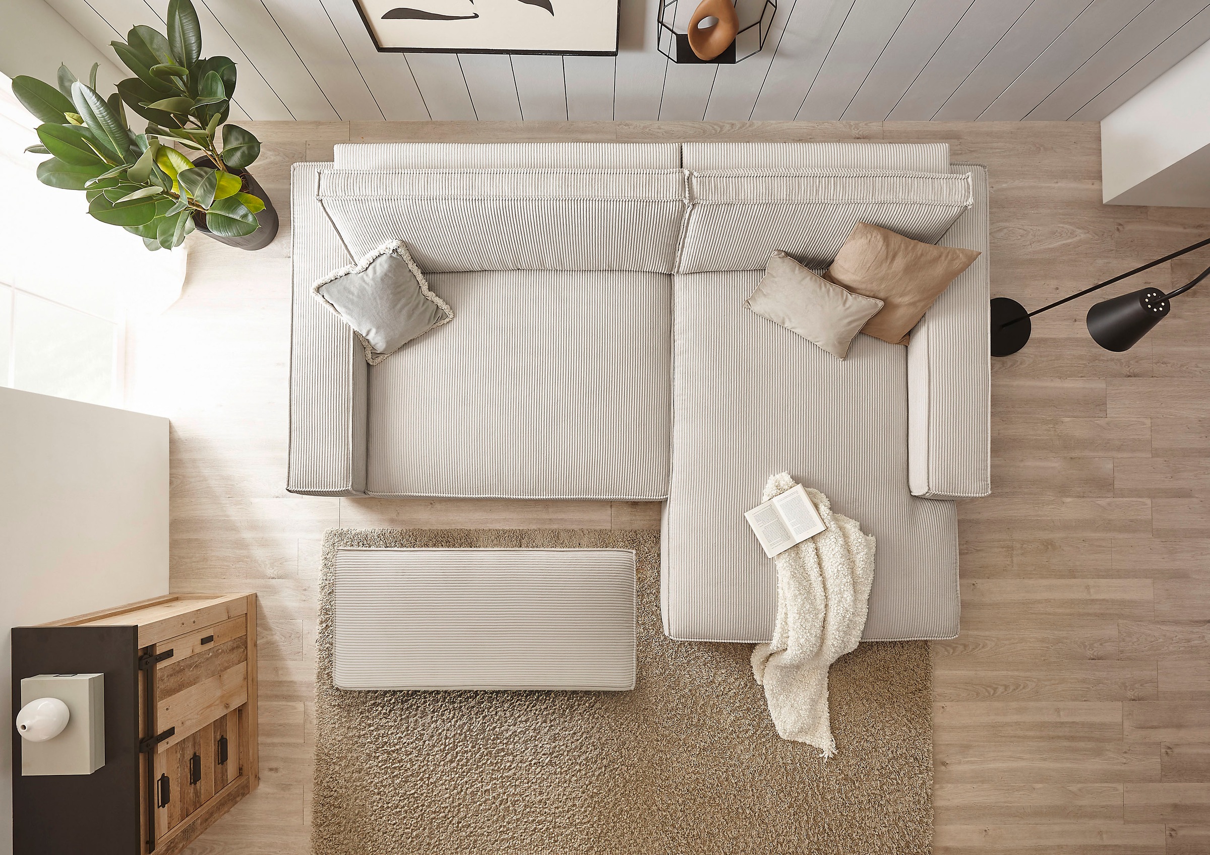 Home affaire Polsterecke »NEU: SHERWOOD XXL tief, L-Form mit Schlaffunktion, Big-Sofa mit Hocker«, (Set, 2 St.), stellbar zum Schlafsofa (Krokodilverbinder), Cord, Leinenoptik