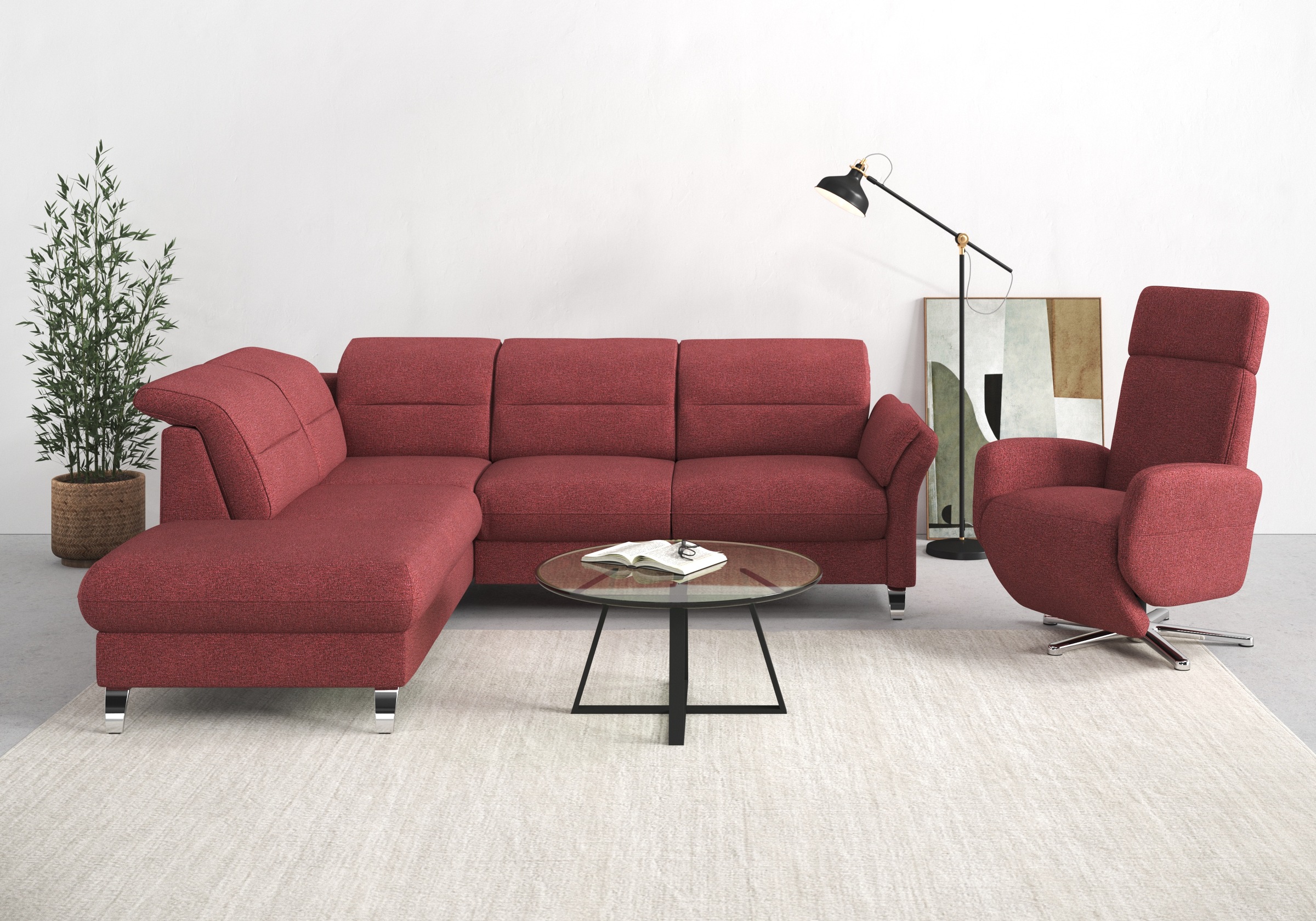 sit&more Ecksofa "Grenoble L-Form mit Federkern" wahlweise mit Schlaffunktion, Bettkasten, Arm- und Kopfteilverstellung
