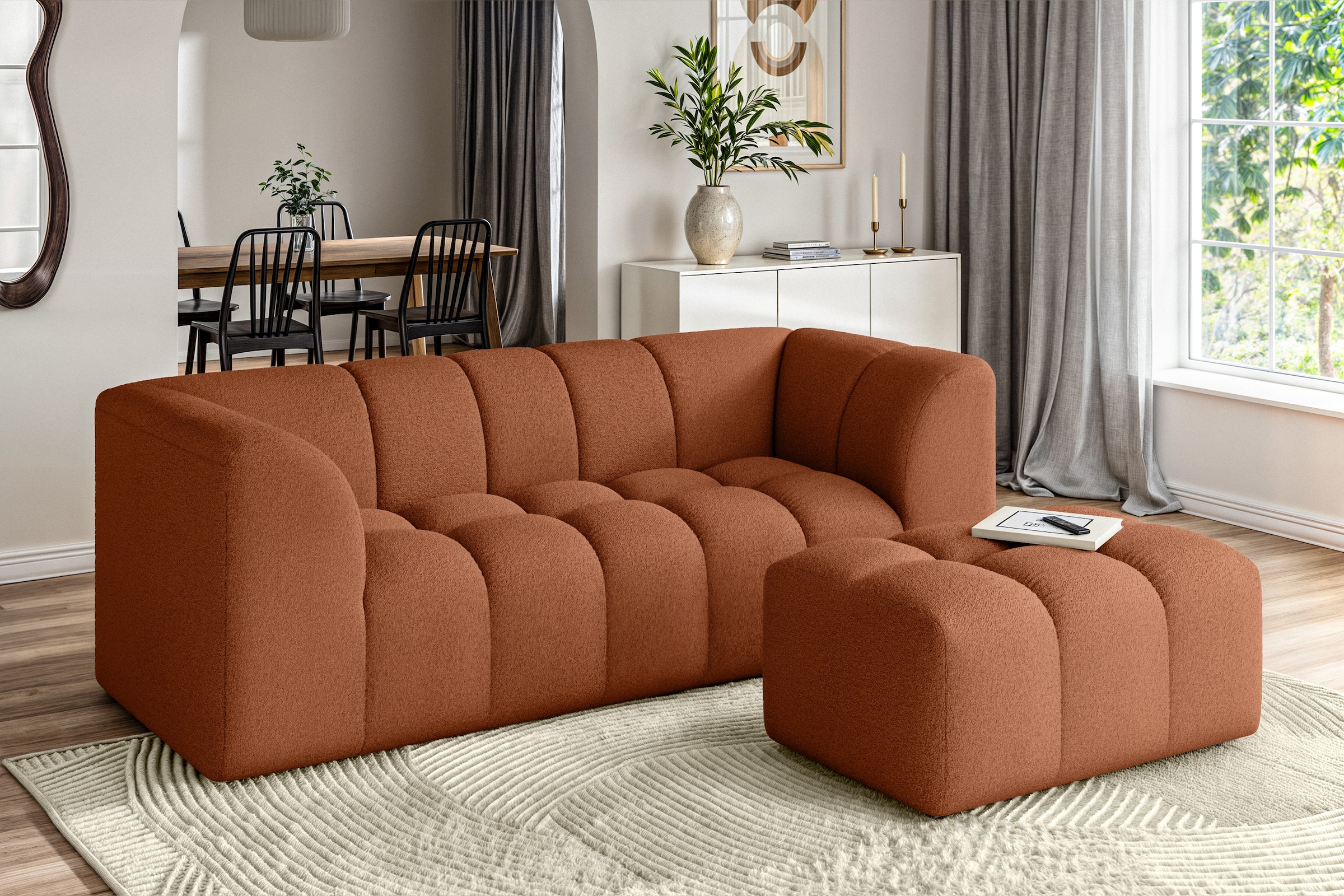 OTTO home 3-Sitzer "TUURE Verlässliche Qualität, moderne Steppung, Breite 227cm" Bubble Optik, hoher Sitzkomfort, Wellenunterfederung