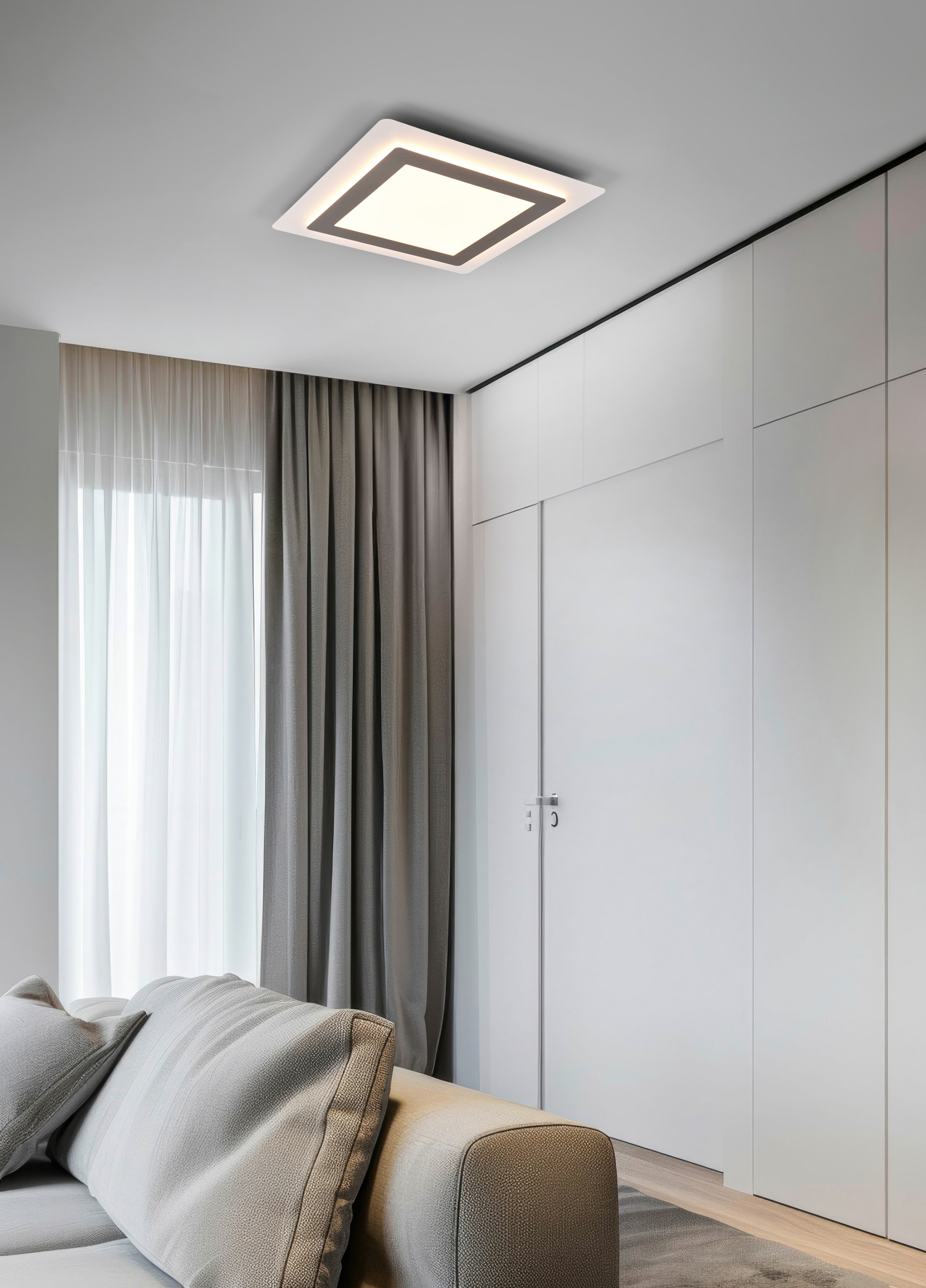 TRIO Leuchten LED Deckenleuchte »MORGAN, quadratische Deckenlampe 45x45cm, dimmbar, CCT, Memoryfunktion«, 1 flammig, Leuchtmittel LED-Board | LED fest integriert, Nachtlicht, Timer, 46W 6000 Lumen, 2700-6500 Kelvin, mit Fernbedienung