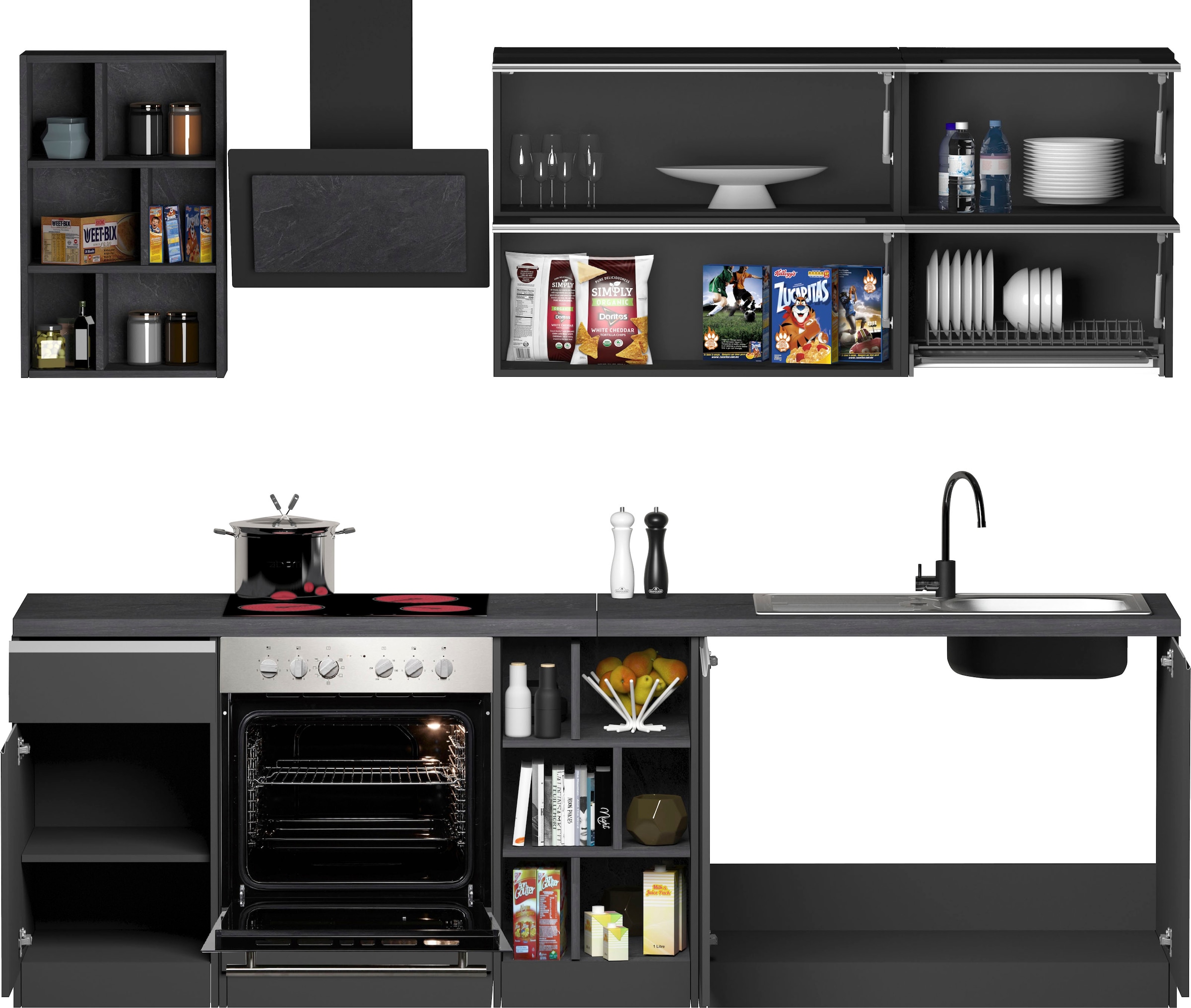 KOCHSTATION Küchenzeile »KS-Sole«, Breite 256 cm, Hängeregal, Geschirrabtropfschrank, ohne E-Geräte