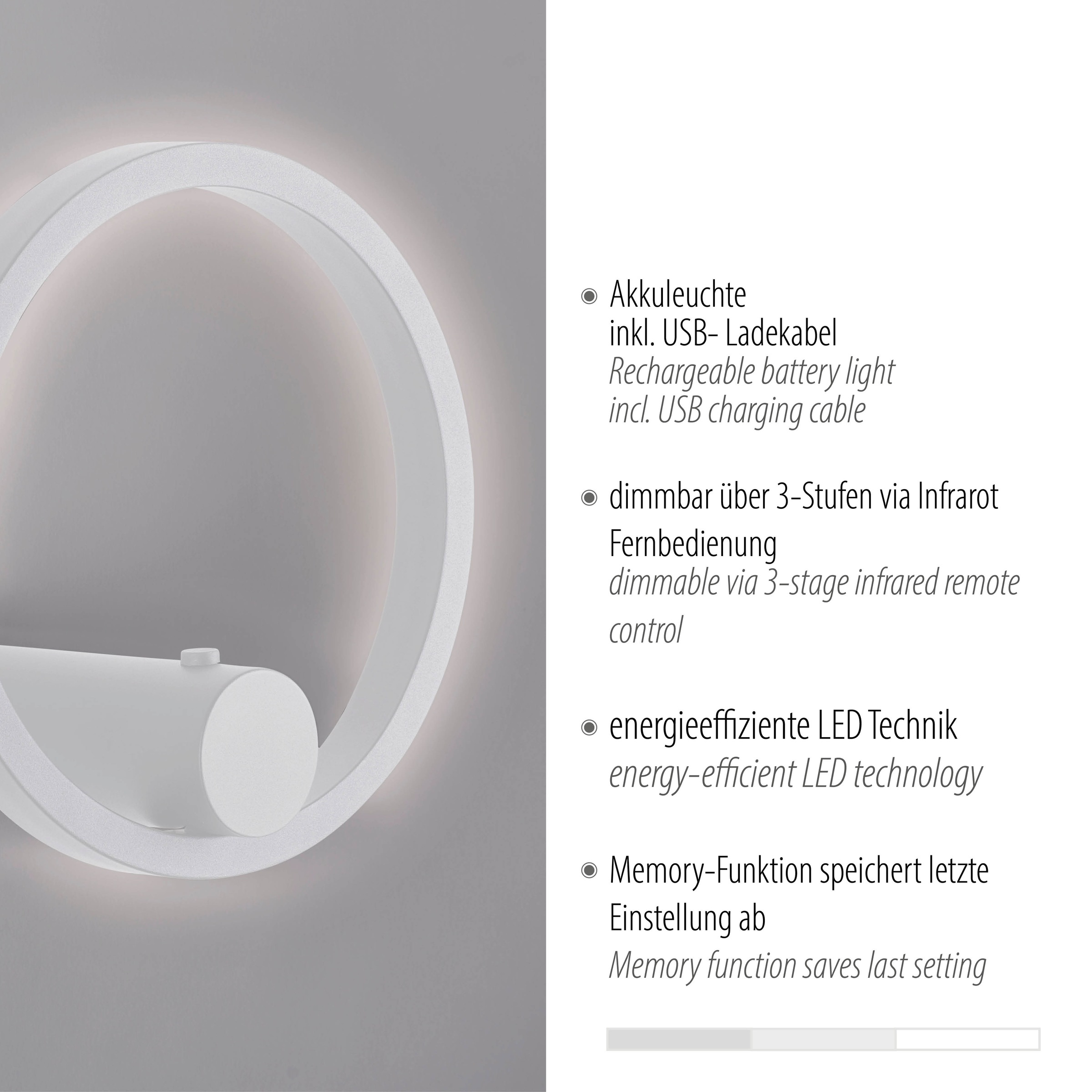 JUST LIGHT LED Wandleuchte »ARCHIE« LED-Board 1 Stk. Warmweiß Dimmbar, IR-FB, Memoryfunktion, USB-Kabel