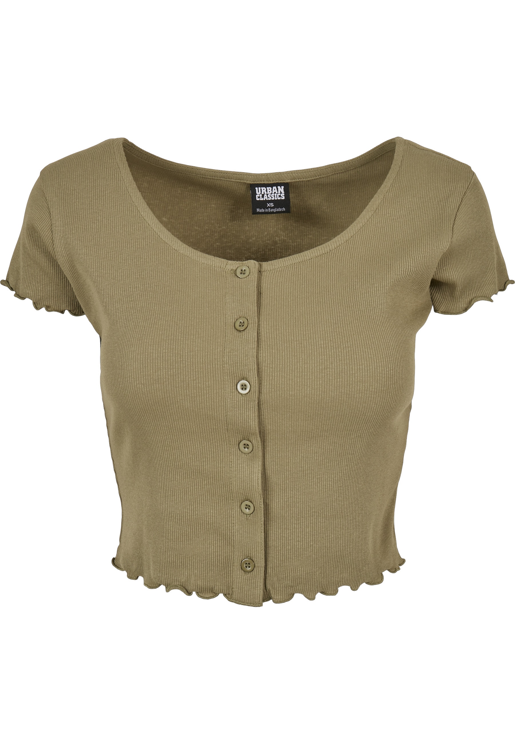 URBAN CLASSICS Kurzarmshirt »Urban Classics Damen Ladies Cropped Button Up Rib Tee« 1 Stk.
