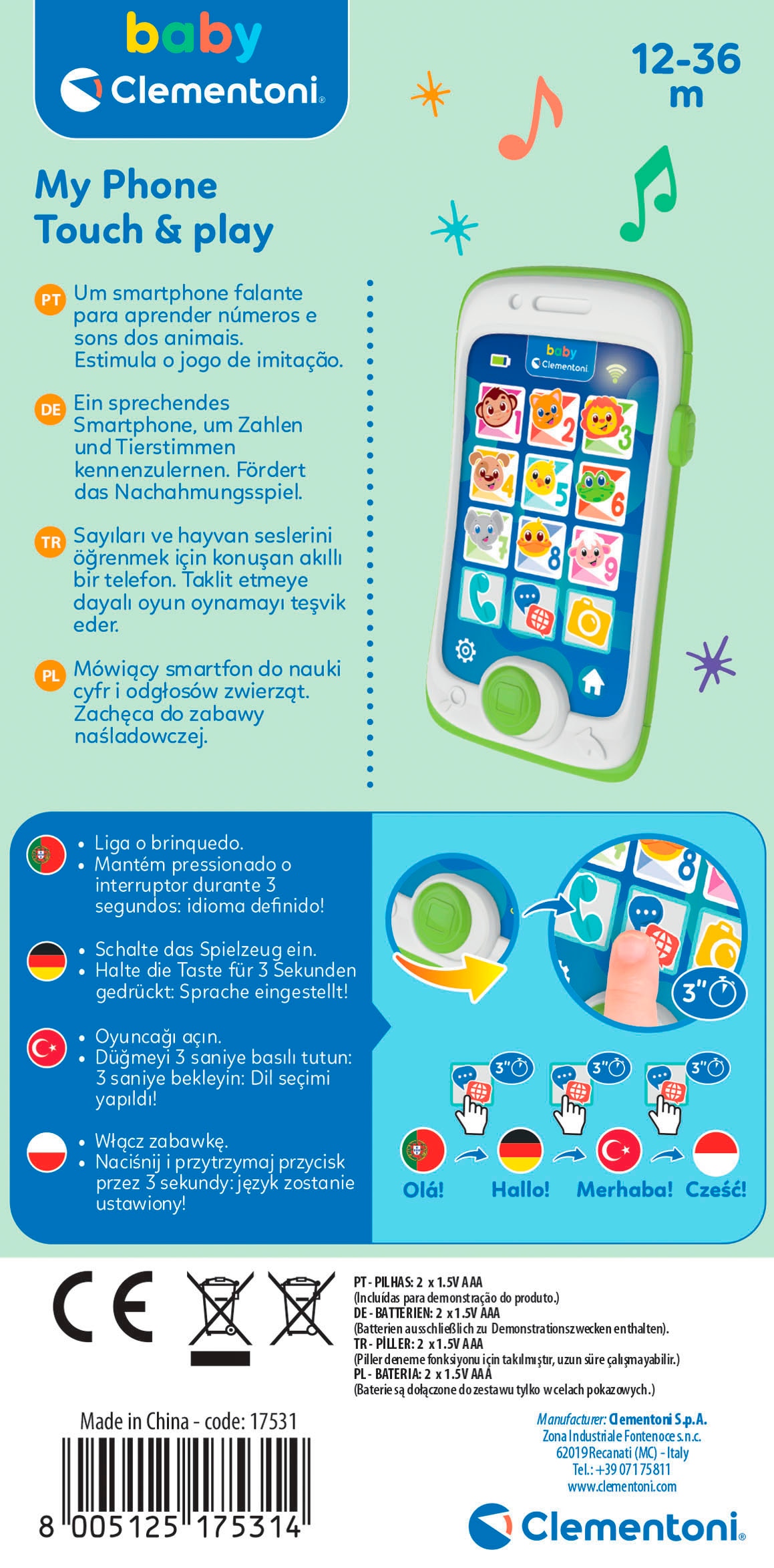 Clementoni® Spiel-Smartphone »Baby Clementoni, Smartphone Fun«, mit Licht und Sound