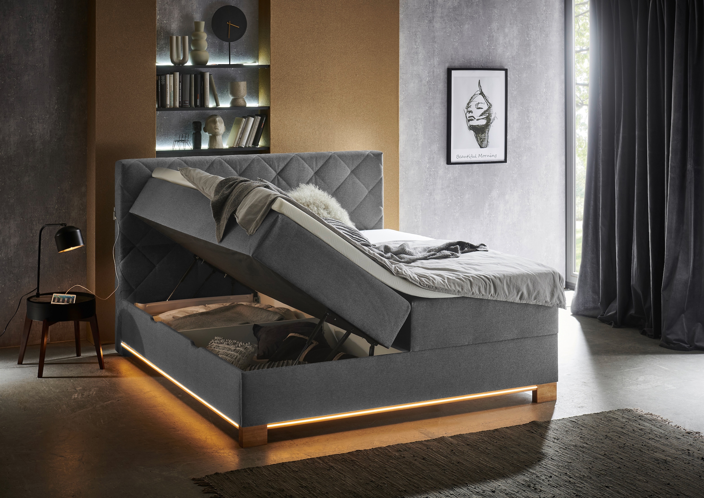 meise.möbel Boxspringbett »Messina«, inkl. Bettkasten, LED-Beleuchtung und Topper