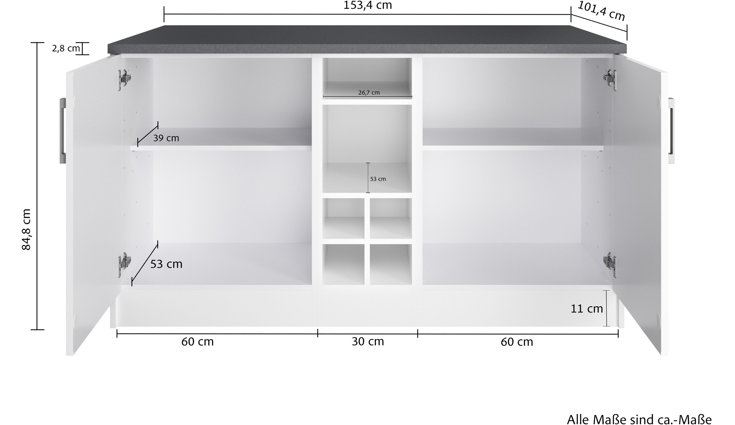 KOCHSTATION Kücheninsel »KS-Toronto«, Breite 153 cm, MDF-Fronten, Flaschenregal