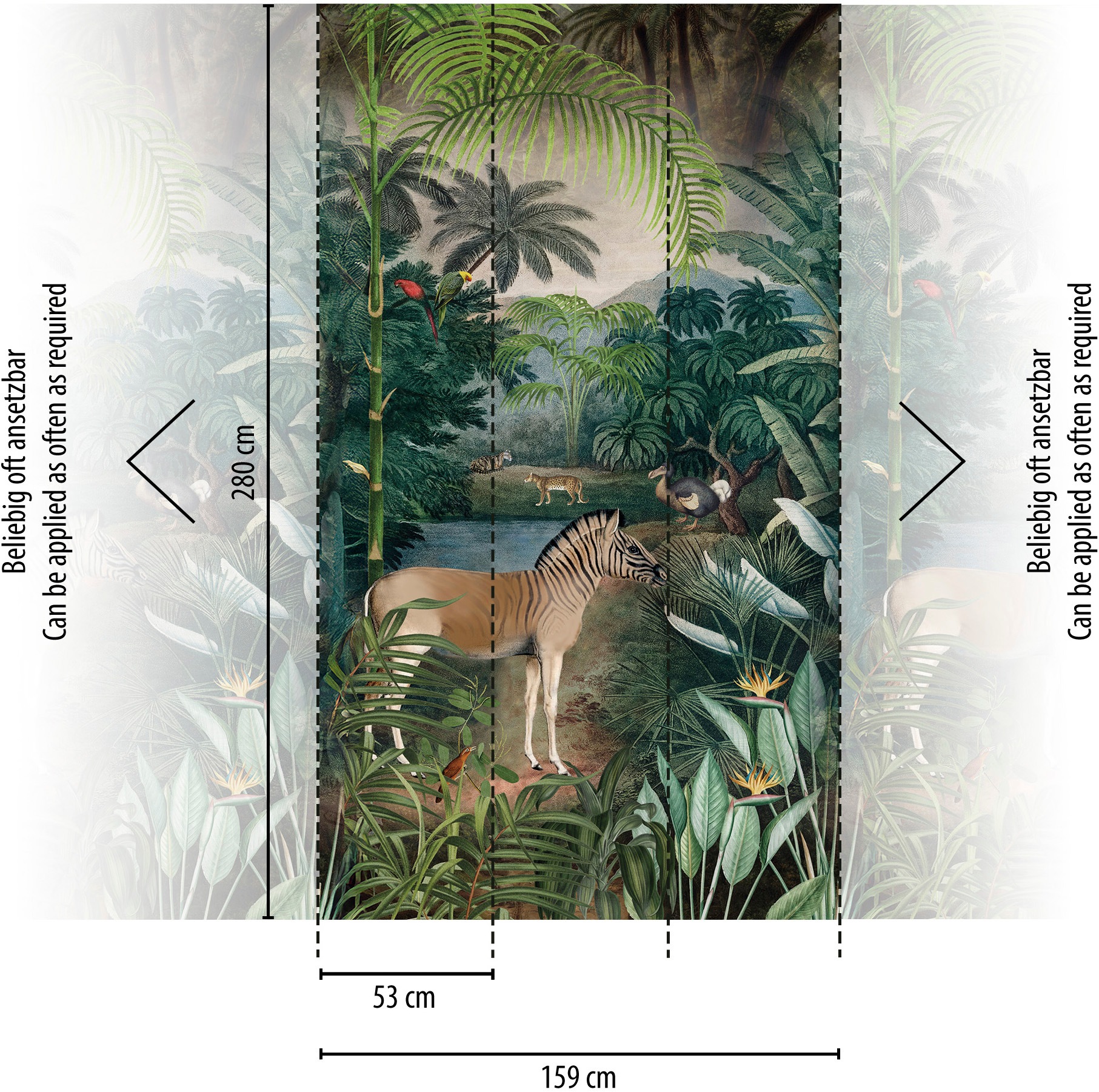 living walls Fototapete »The Wall 4 Botanic – Zebra im Dschungel Vlies-Fototapete« Motiv | matt leicht strukturiert Zebra im Dschungel mit atmosphärischer Tiefe