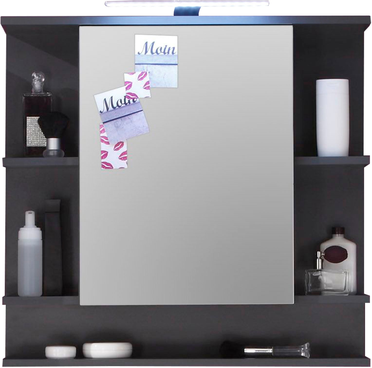 welltime Spiegelschrank »Tias«, Spiegel, B/H/T: ca. 72 / 76 / 20 cm, dunkelgrau, mit LED-Beleuchtung