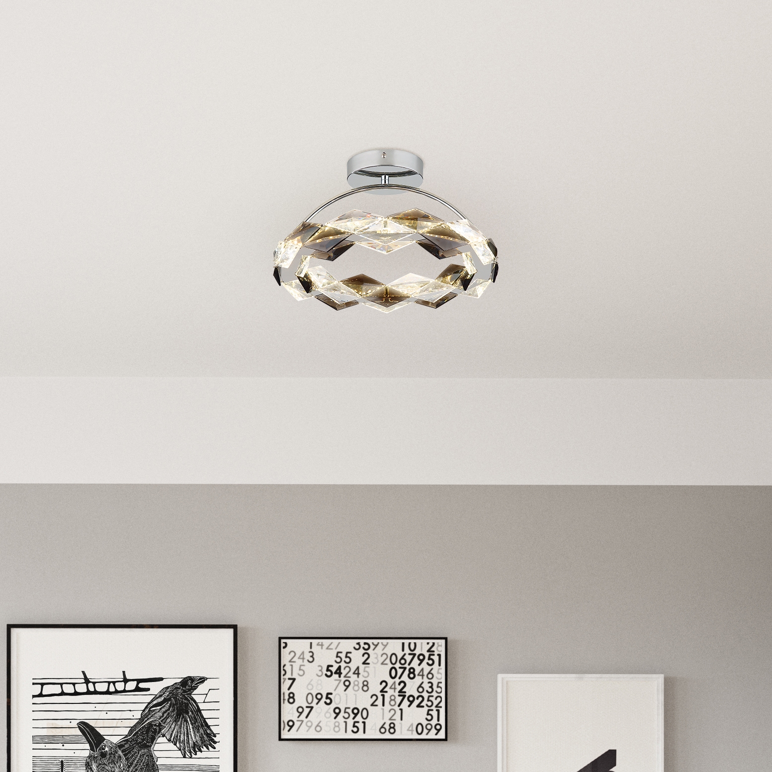 GLOBO LIGHTING LED Deckenleuchte »KARILION«, Leuchtmittel LED-Modul | LED fest integriert, Deckenlampe/Acrylkristalle rauchfarben/ø: 370mm