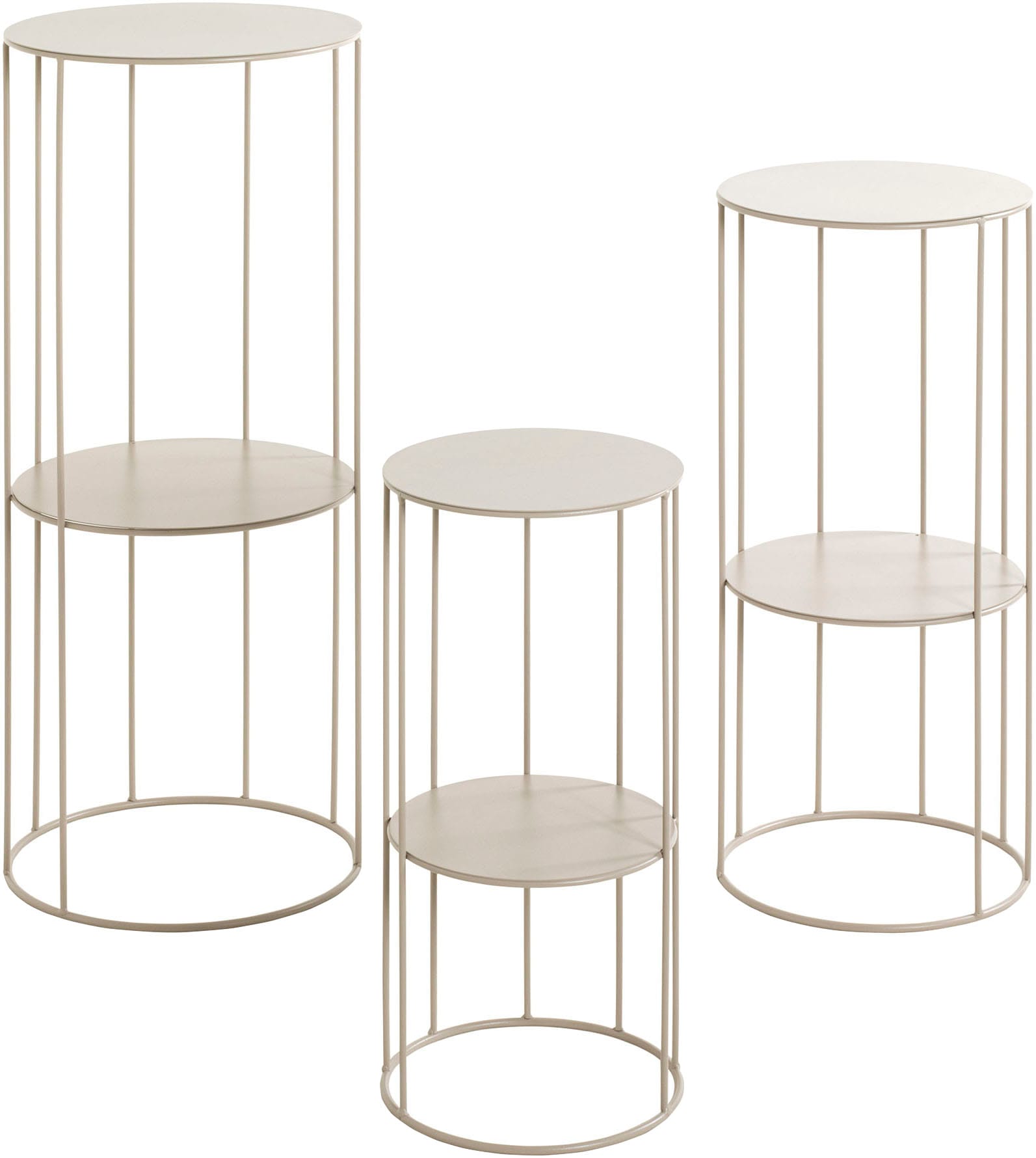 HAKU Blumentisch »Blumenpodest, Blumenständer, Pflanzsäule« Set, 3er Set, 3 Stk. tlg. rund - aus Metall Grau - Ø/H 21/45 und 25/57 cm