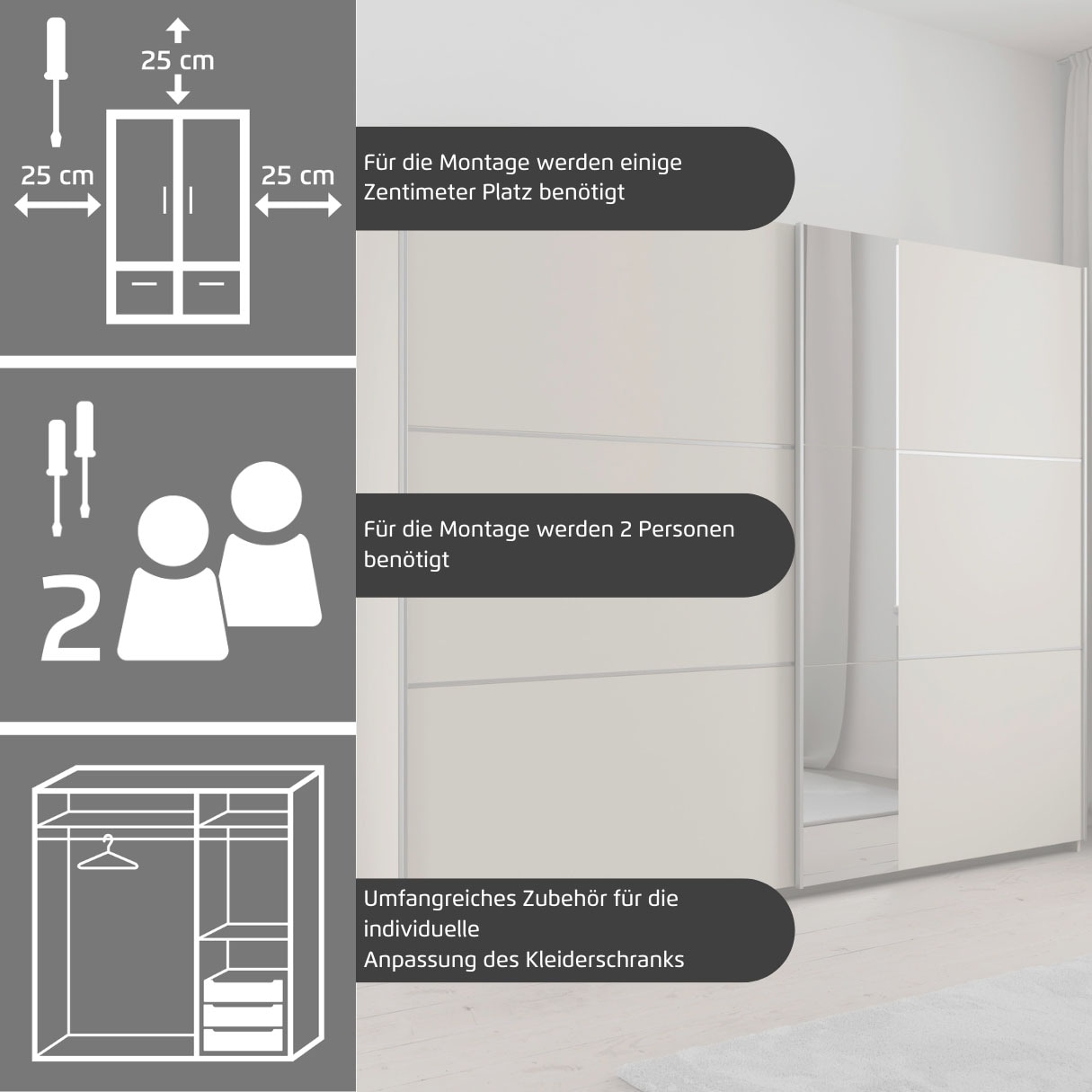 rauch Schwebetürenschrank »Kleiderschrank Schrank Garderobe TOPSELLER ASTANA OTTO´s CHOICE« 3 Ausstattungen BASIC/CLASSIC/PREMIUM, Breiten 175/218/261 cm,  mit 3 Spiegelelementen, Metallgriffleisten alufarbig MADE IN GERMANY