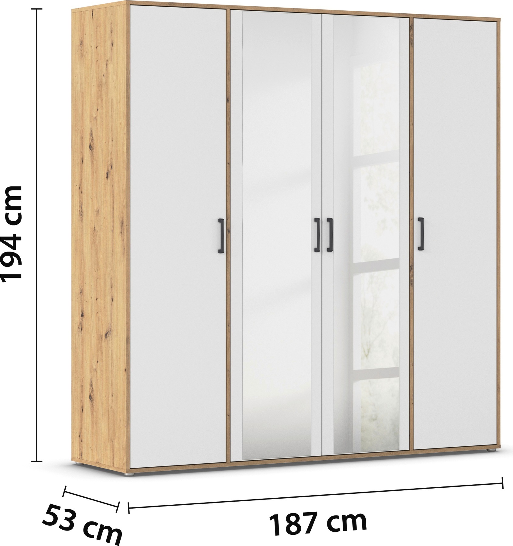 rauch Drehtürenschrank »Kleiderschrank Schrank Garderobe Wäscheschrank VOYAGER«, (in 3 verschiedenen Ausstattungen BASIC/CLASSIC/PREMIUM), mit modernen Griffen in Graumetallic und Spiegel