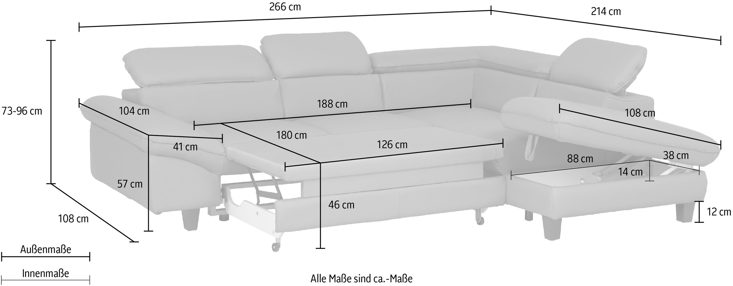 Home affaire Ecksofa »Pilot L-Form«, mit Kopfteilverstellung, wahlweise mit Bettfunktion & Bettkasten