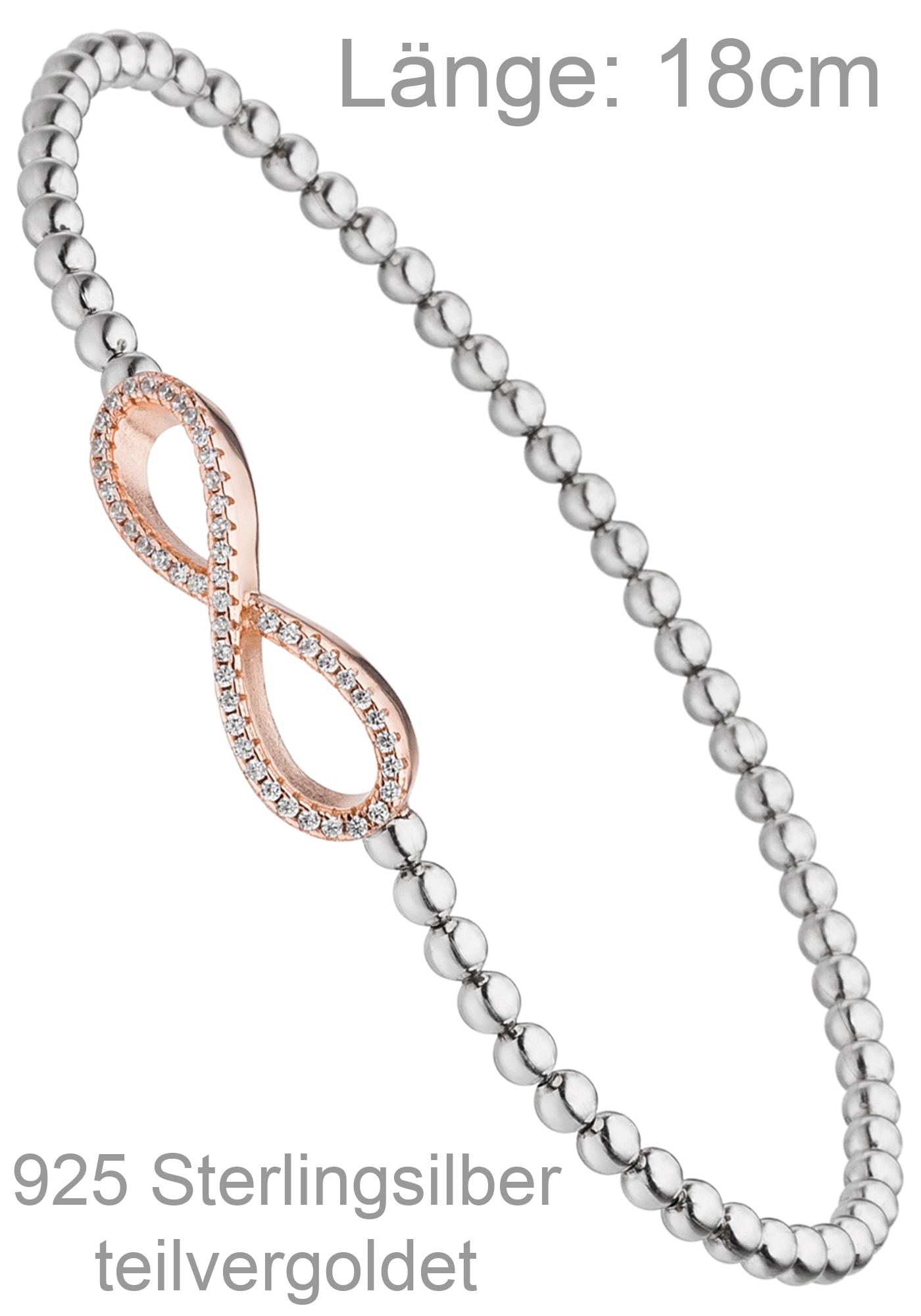 JOBO Armband »Silberarmband Unendlichkeit« 925 Silber bicolor vergoldet mit 47 Zirkonia