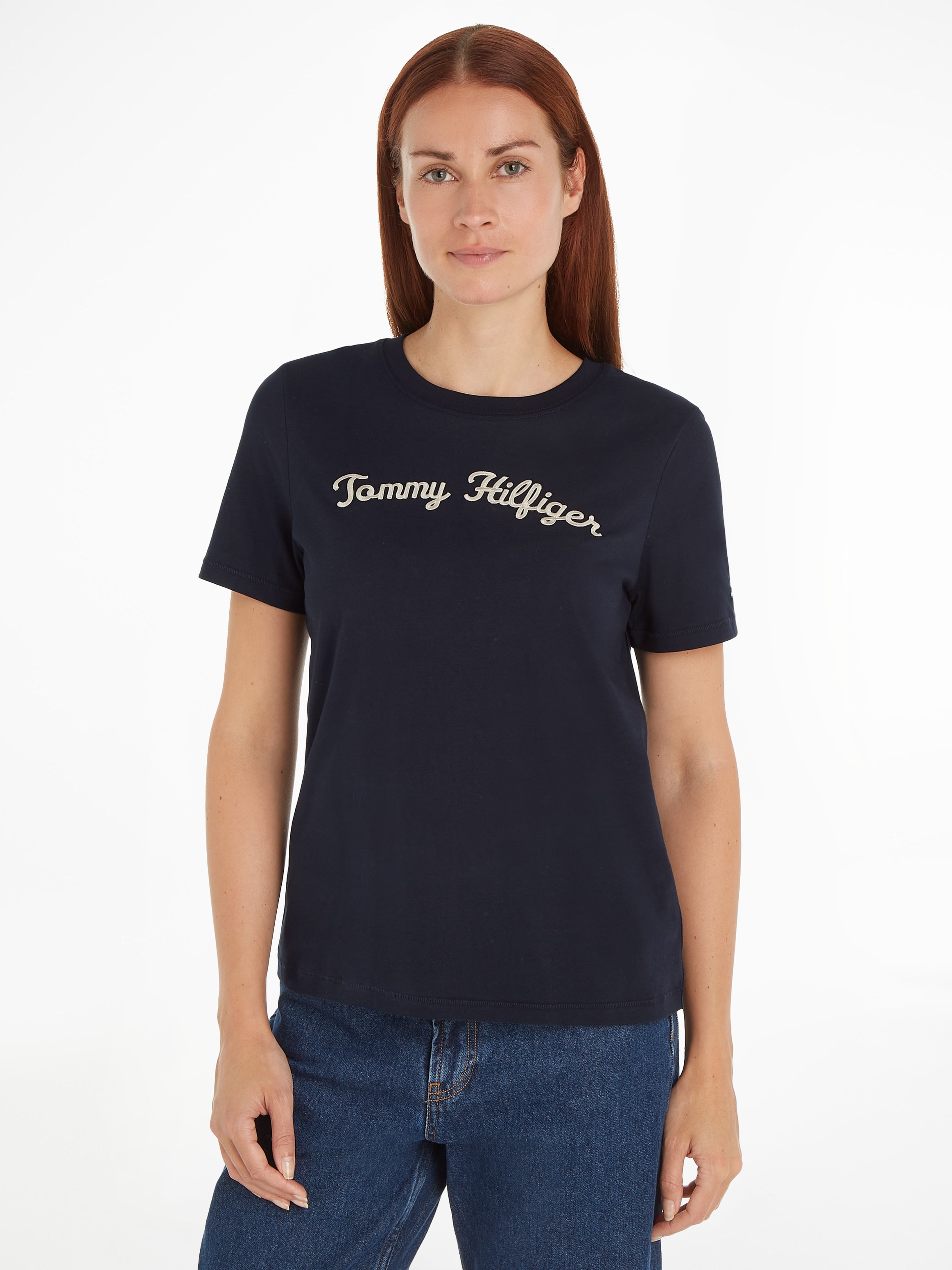 Kurzarmshirt »REG SCRIPT C-NK SS«, mit Tommy Hilfiger Script Logo-Schriftzug