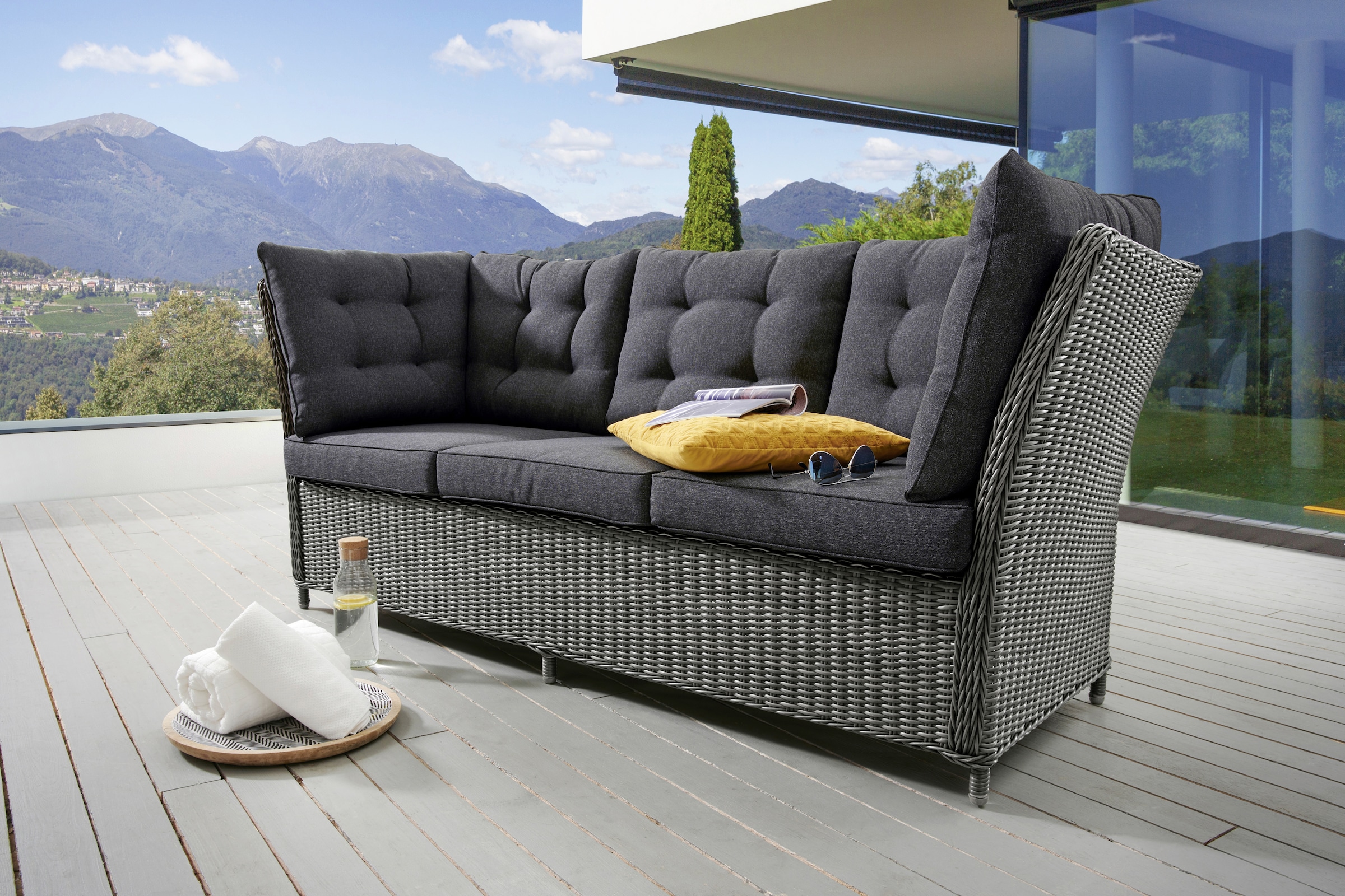 Destiny Loungesofa "PALMA", Aluminium, Polyrattan, 3er Bank, inkl. Auflagen