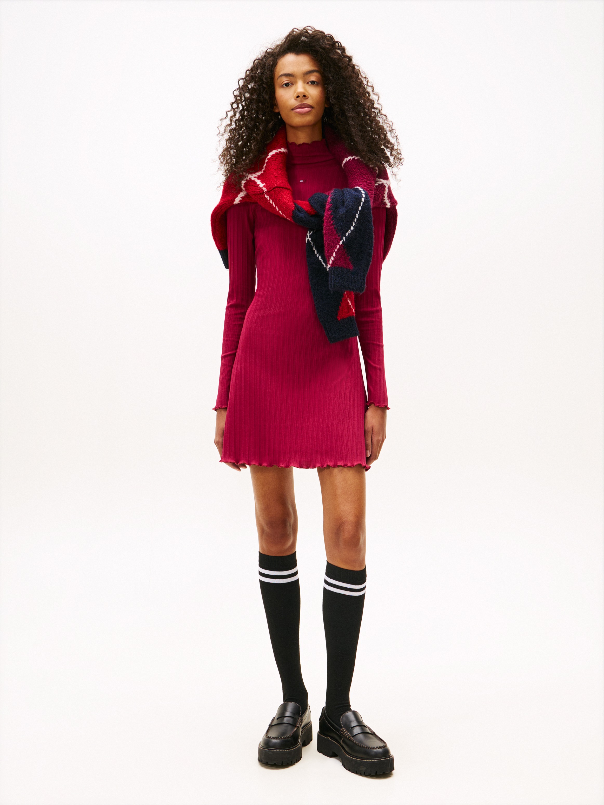 Tommy Jeans TJW F&F Rib Lettuce Edge Dress Cerise M 2