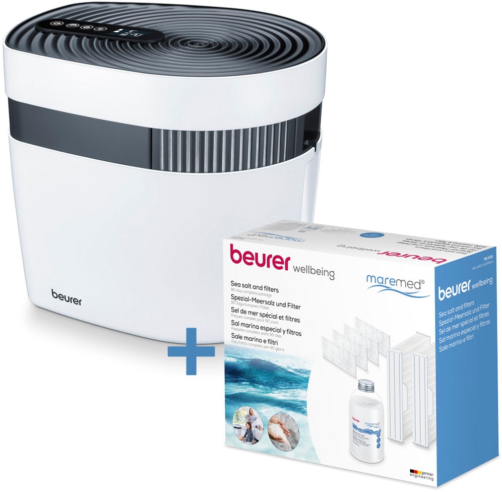 BEURER Kombigerät Luftbefeuchter und -reiniger "Maremed MK500 Meeresklimagerät, mit Filter und Salz" für 50 qm Räume Simuliert Meeresklima für Zuhause, mit ergiebiger Luftbefeuchtung