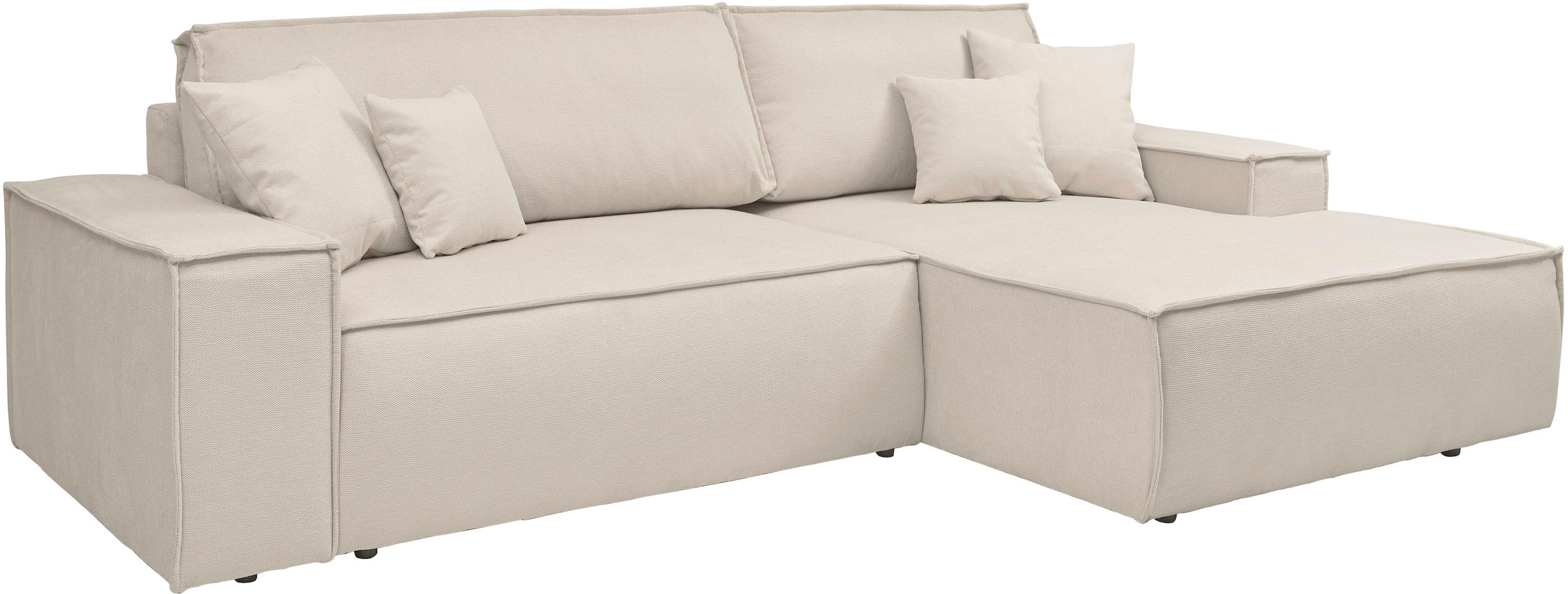 andas Ecksofa »Finnley Schlafsofa 267 cm in Bouclé u. Struktur fein, L-Form,«, Schlaffunktion m. Bettkasten (136/210 cm), Bouclé, Struktur