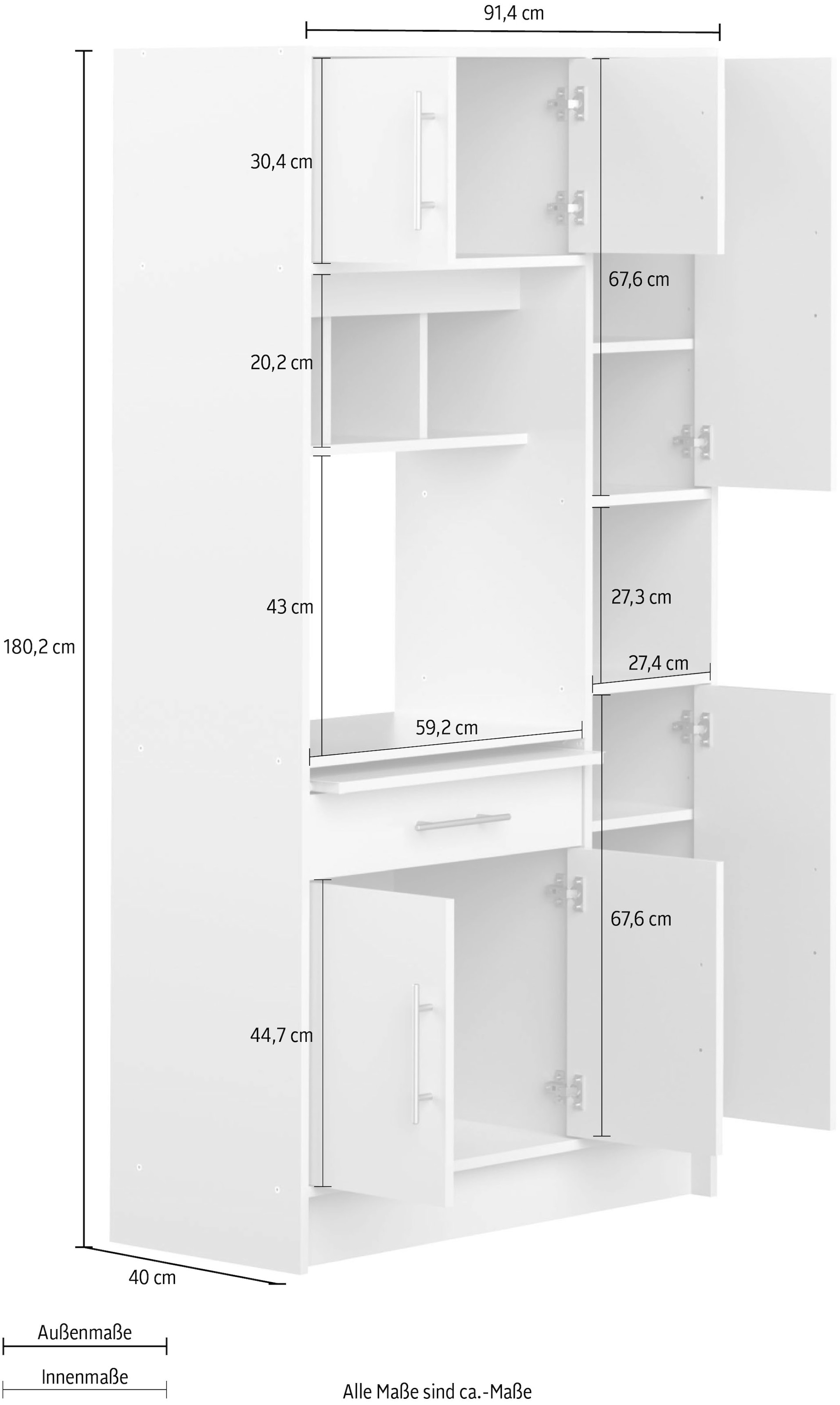 TemaHome Küchenbuffet »Louise«, ausziehbarer Schrank, mit Fach für eine Mikrowelle, Höhe 180 cm
