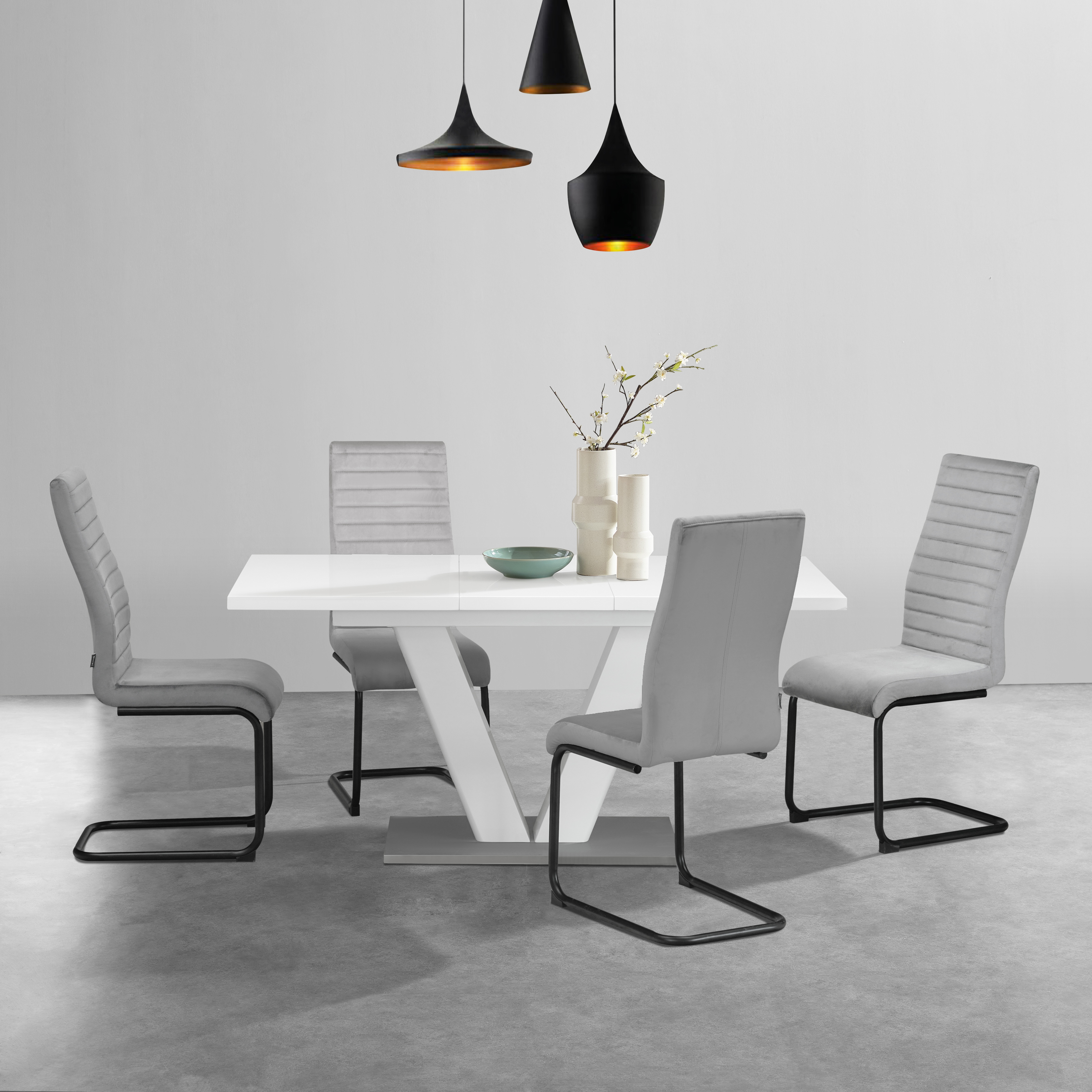 OTTO home Essgruppe "Elbach" Set, 5 Stk. tlg. ausziehbar 120-160 cm, Hochglanz, Tischgruppe Freischwinger