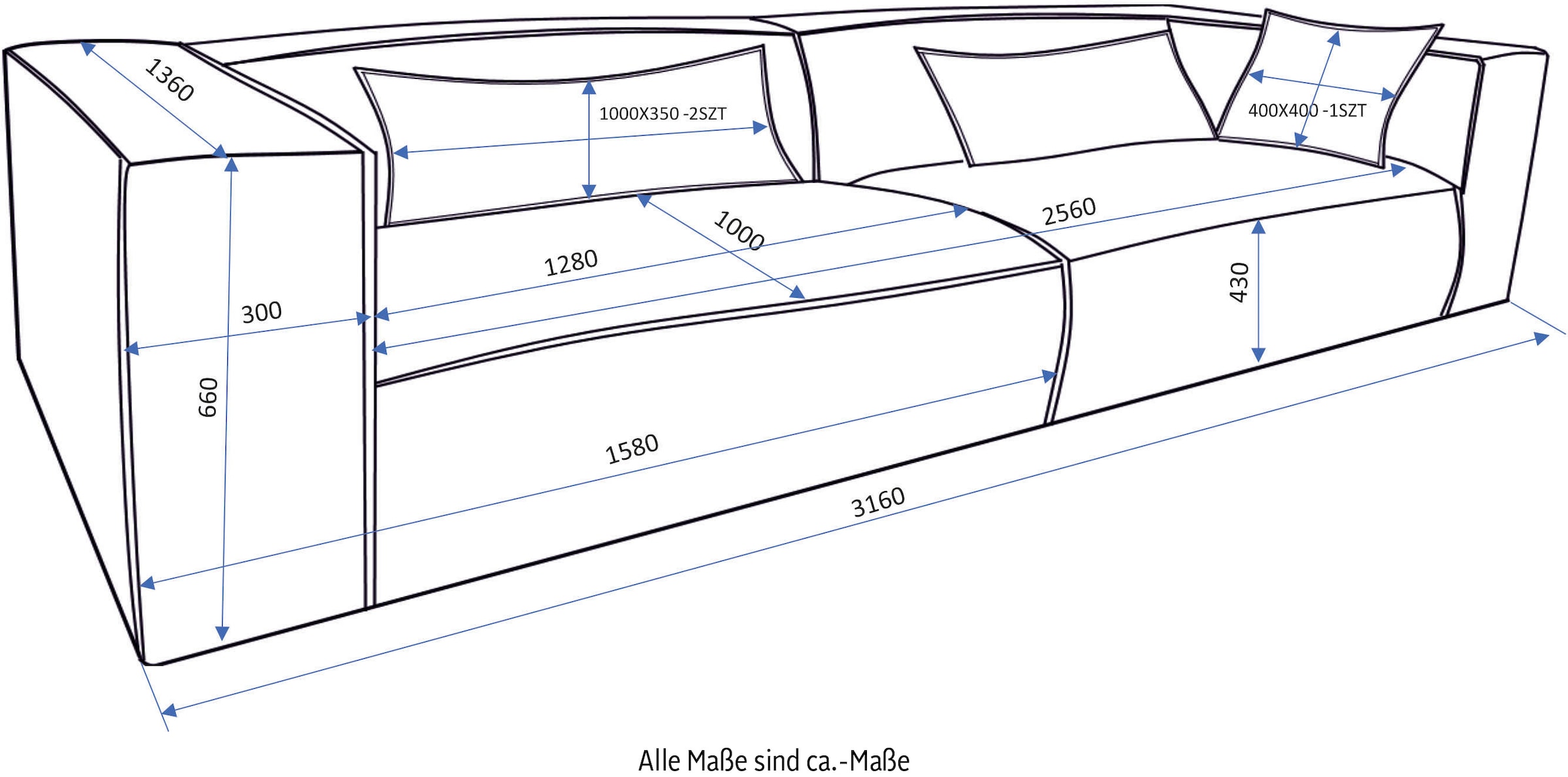 LeGer Home by Lena Gercke 3-Sitzer »PIARA, XXL Sofa mit Kedernaht, Big-Sofa in Cord oder Leinenoptik«, schwarze Füße, bequemer Sitzkomfort, extra tiefe Sitzfläche