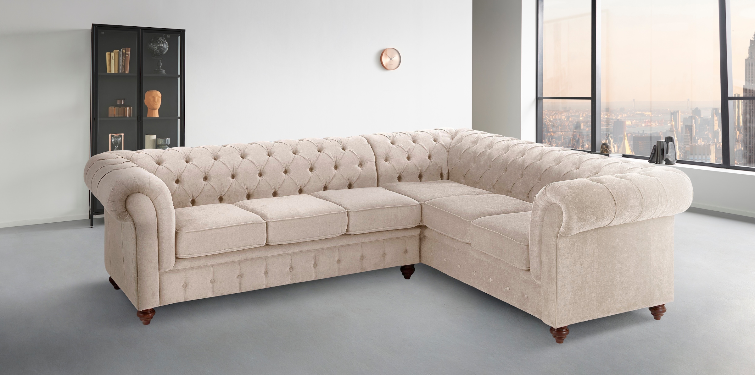 Home affaire Chesterfield-Sofa "Chesterfield Ecksofa, auch in Leder L-Form", hochwertige Knopfheftung, langer Schenkel l