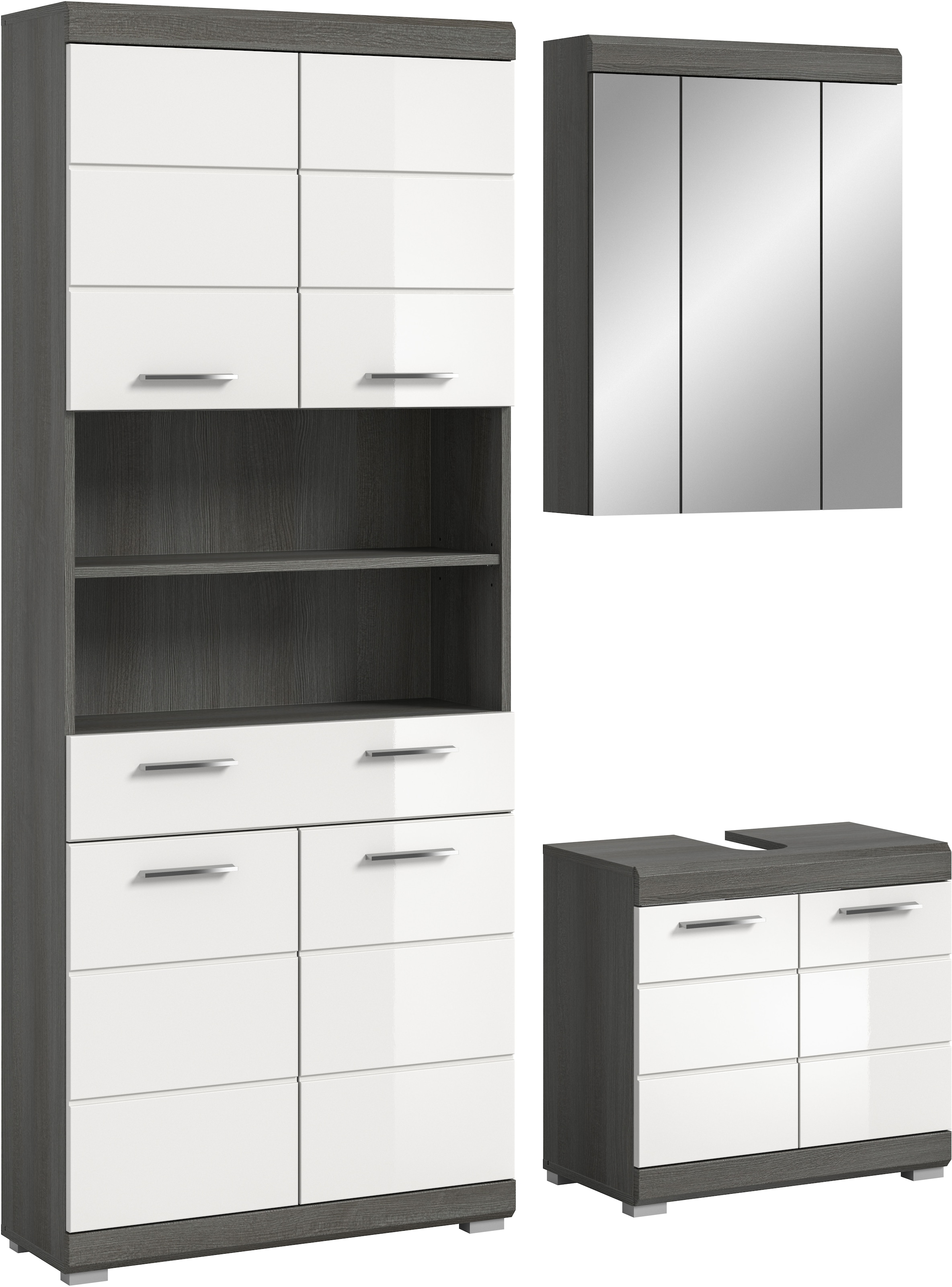 welltime "SIENA, TOPSELLER, Breite 149cm, 3-teiliges Set" Set, bestehend aus: Hochschrank, Waschbeckenunterschrank & Spiegelschrank, 3 Stk. tlg.