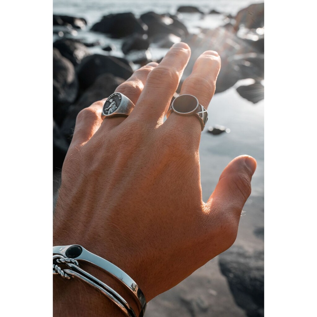 CAÏ Fingerring »925 Sterling Silber matt oxidiert mit Onyx«