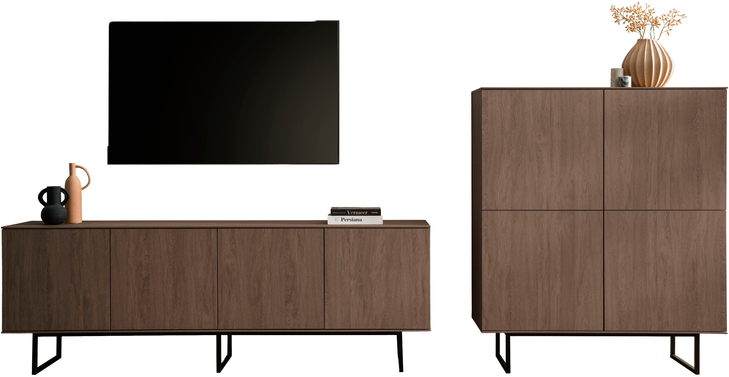 Home affaire Wohnzimmer-Set »Lund, moderne Anbauwand, Wohnzimmer-Set in Stone Oak oder Nussbaum« 2 Stk. tlg.