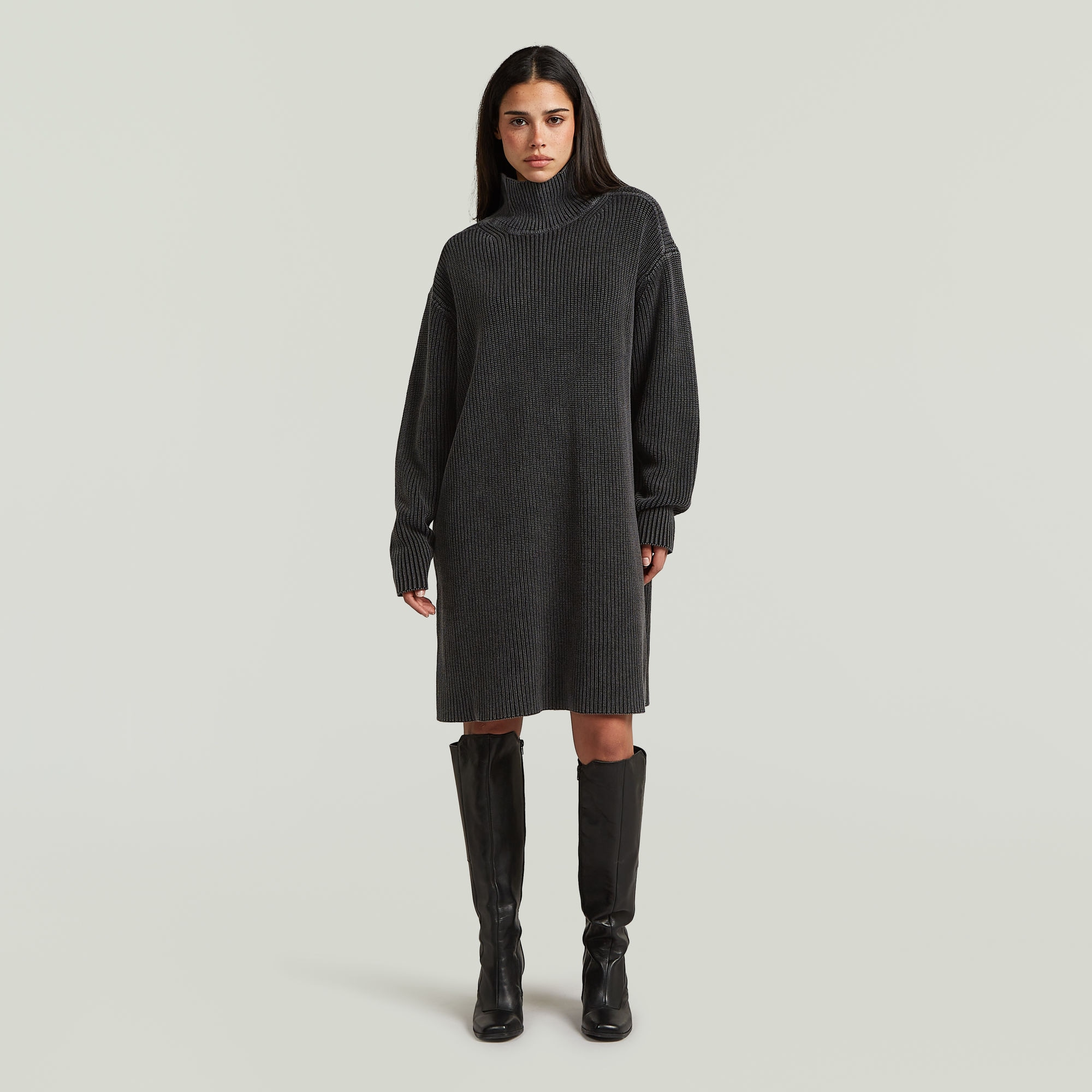 G-STAR Strickkleid »Washed Dress ls wmn« mit Stehkragen, Loose Fit