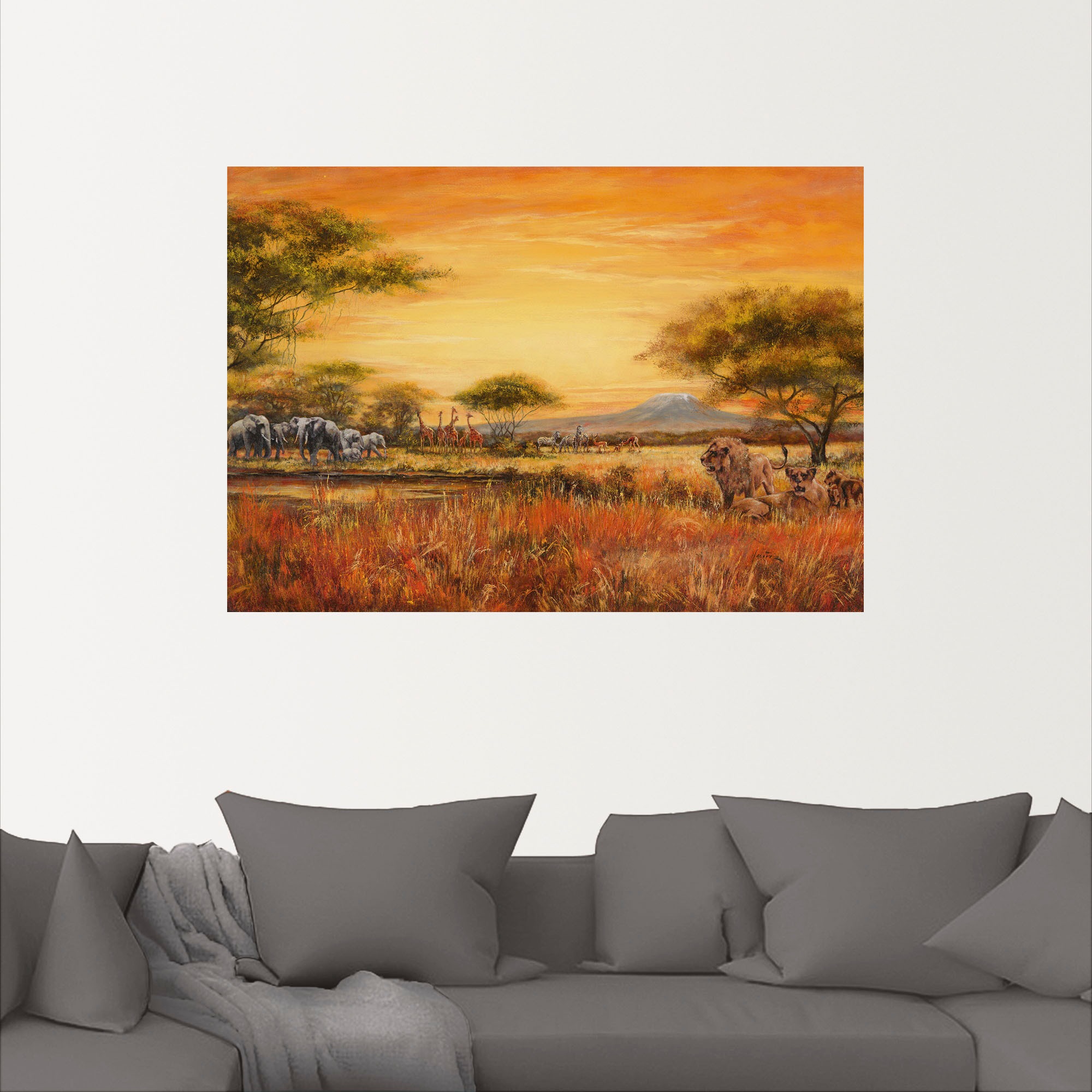 Artland Wandbild »Afrikanische Steppe mit Löwen«, Afrika, (1 St.), als Alubild, Outdoorbild, Leinwandbild, Poster, Wandaufkleber