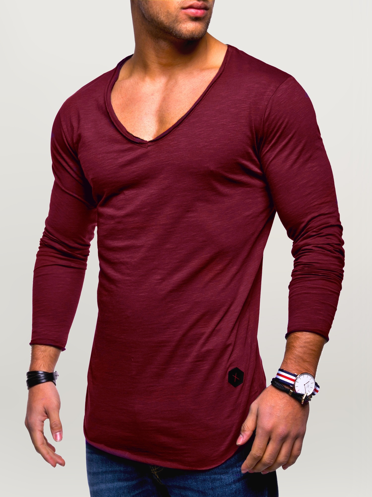 behype Langarmshirt »NUKE L/S«, mit V-Ausschnitt