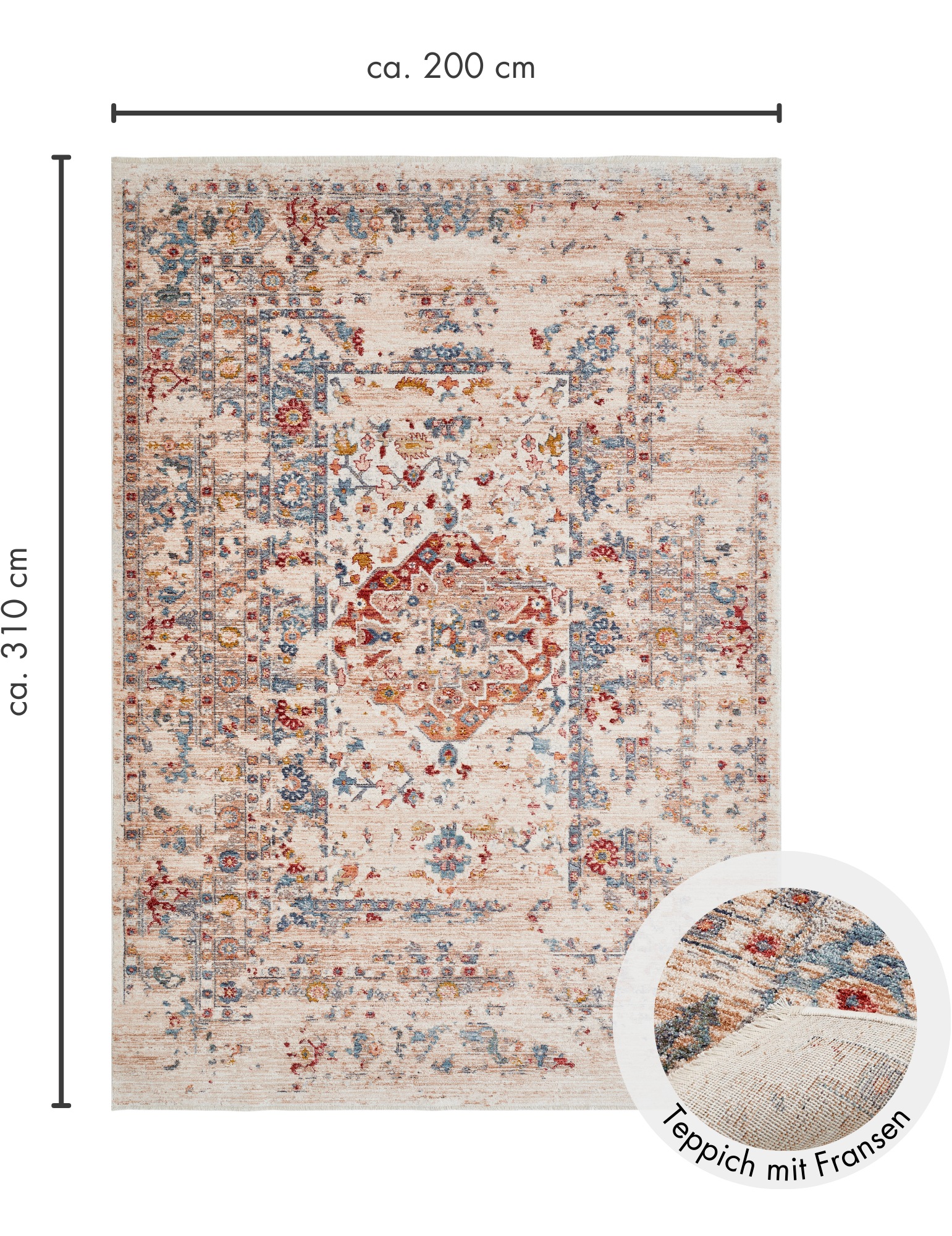 LUXOR living Teppich »Rocco«, rechteckig, 11 mm Höhe, Vintage-Look, florales Design, mit Fransen, Wohnzimmer, Schlafzimmer