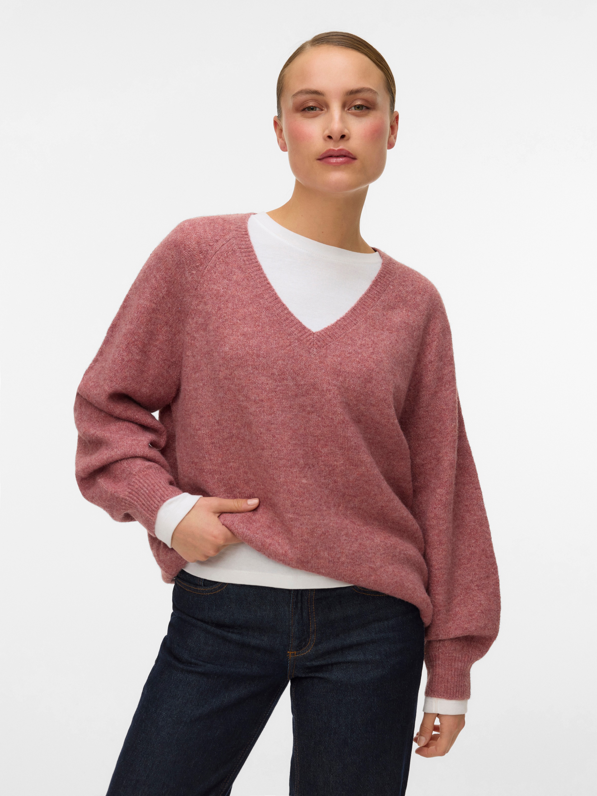 Vero Moda V-Ausschnitt-Pullover "VMLEAF LS LONG V-NECK PULLOVER" günstig online kaufen