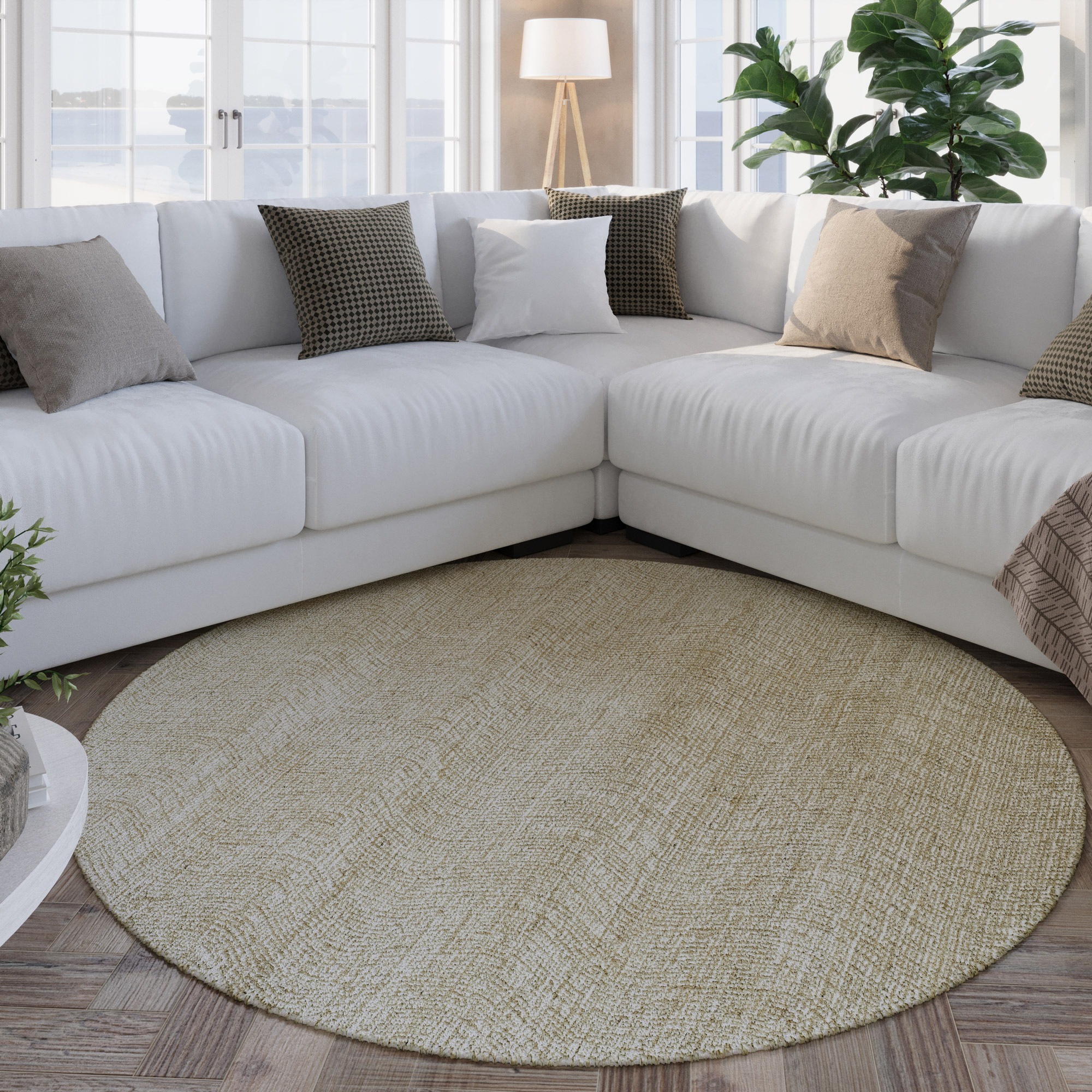 Wecon home Wollteppich »Hamptons THIRTEEN«, rund, 10 mm Höhe, Schurwolle, Kurzflor, Wohnzimmer, Schlafzimmer, elegant, Wellen-Design