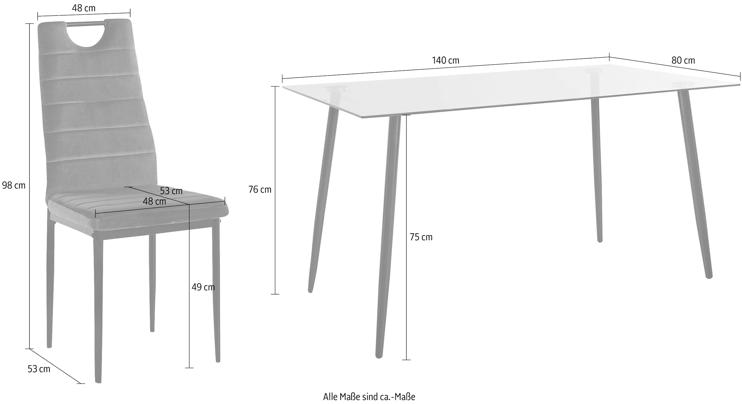 INOSIGN Essgruppe, 140 Samtstoff tlg.), (Set, und 4 aus Bezug Glastisch, 5 cm Breite BAUR | Esszimmerstühlen