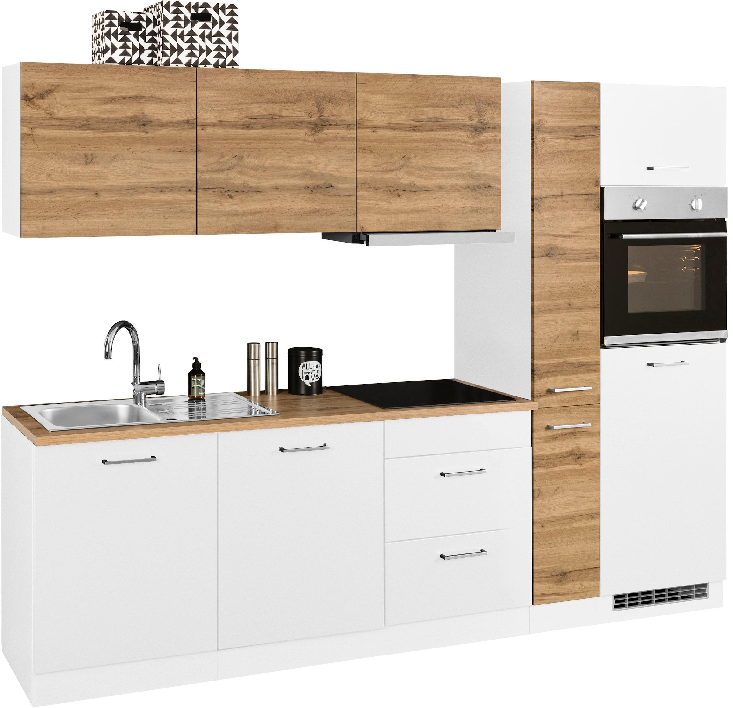 KOCHSTATION Küchenzeile »KS-Kehl«, mit E-Geräten, Breite 270 cm, inkl. Kühlschrank und Geschirrspüler