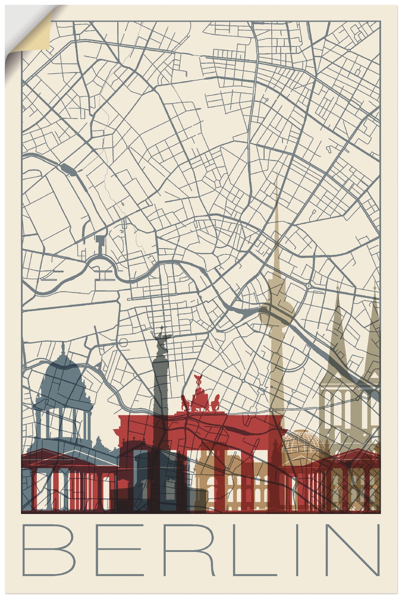 Artland Wandbild »Retro Karte Berlin«, Deutschland, (1 St.), als Alubild,  Leinwandbild, Wandaufkleber oder Poster in versch. Größen bestellen | BAUR