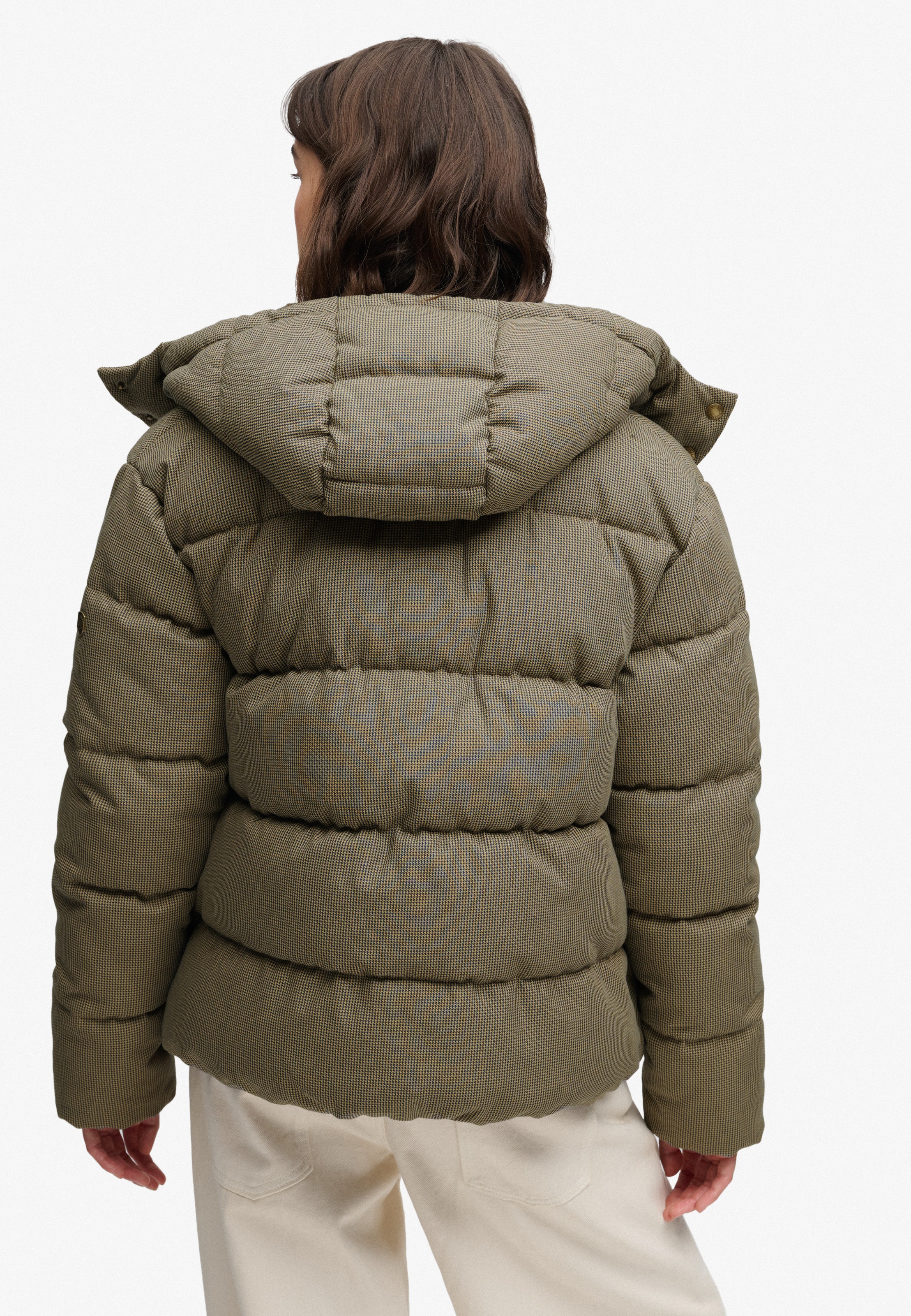 Superdry Steppjacke »PREMIUM HOOD CHECK PUFFER JKT« mit Kapuze Materialmix, relaxed fit, außen aus Webstoff mit Hahnentritt-Muster